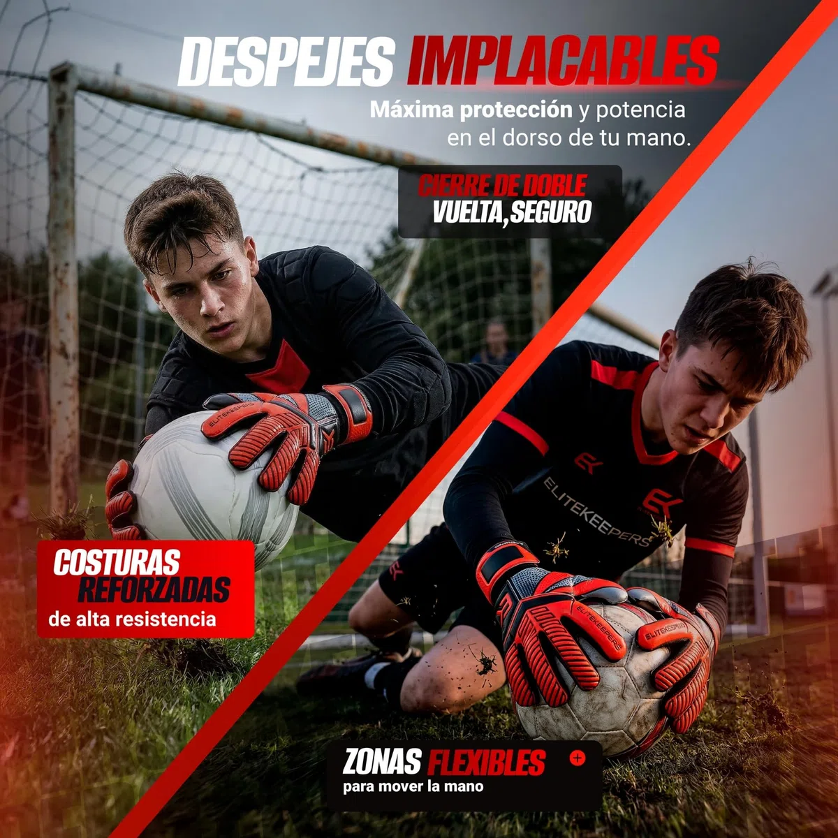 Guantes de Portero EK Basic Fury Niño – Guantes Fútbol con Palma Látex 3+3mm, Protecciones Dedos, Transpirables y Cómodos – para Entrenamiento y Partido