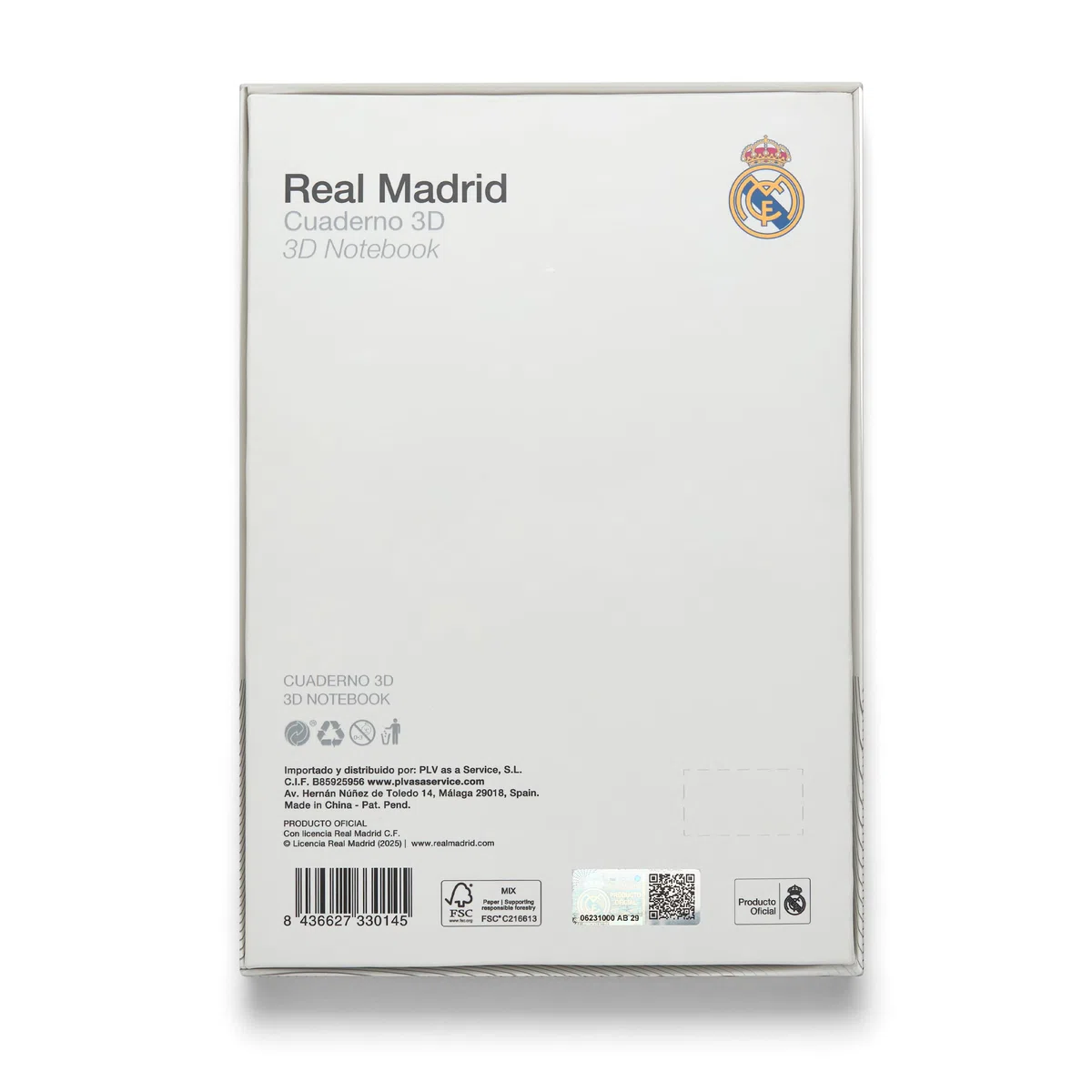 Cuaderno Real Madrid con Escudo en 3D - Encuadernación con Lomo Textil y Acabados de Calidad - 120 páginas sin pautar - Color Gris - Tamaño A6