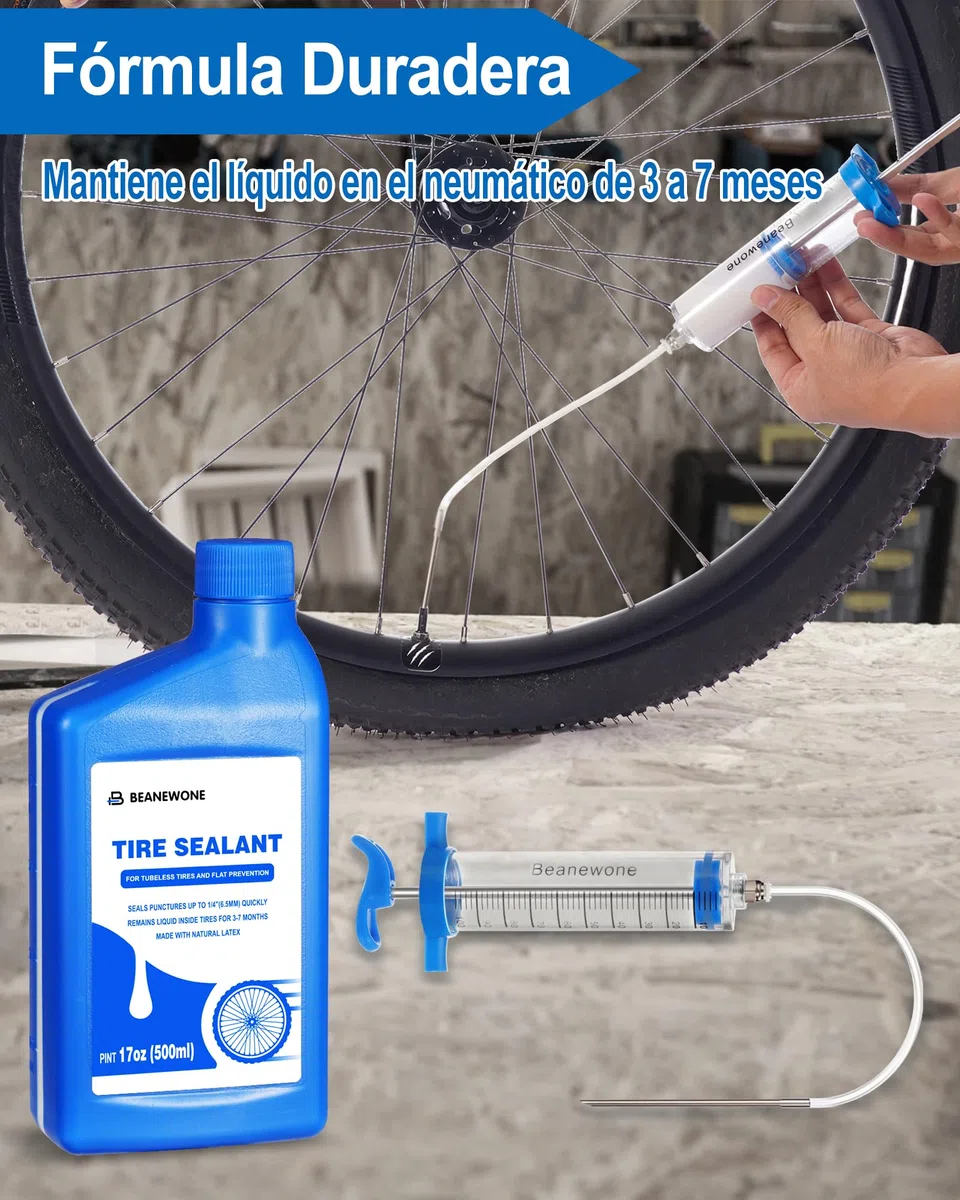 Liquido Antipinchazos Bicicleta, 500ml Liquido Tubeless y Jeringuilla Tubeless para la Inyección Directa de Sellador de Larga Duración en Neumáticos de Bicicleta de Montaña y de Carretera