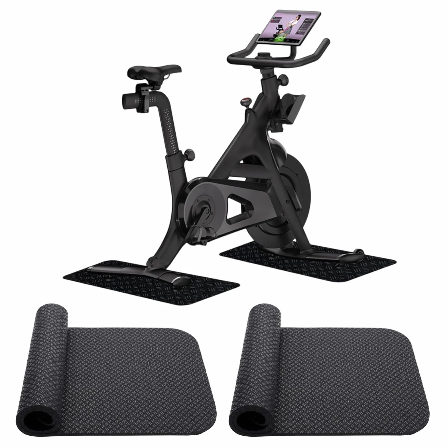 2PCS Alfombrilla Antideslizante Doble de Bicicleta, Tapete Entrenamiento para Estática Cinta de Correr Alfombra Estacionaria Gruesa Plegable para Ciclos Protector de Suelo, 63.5 x 30cm