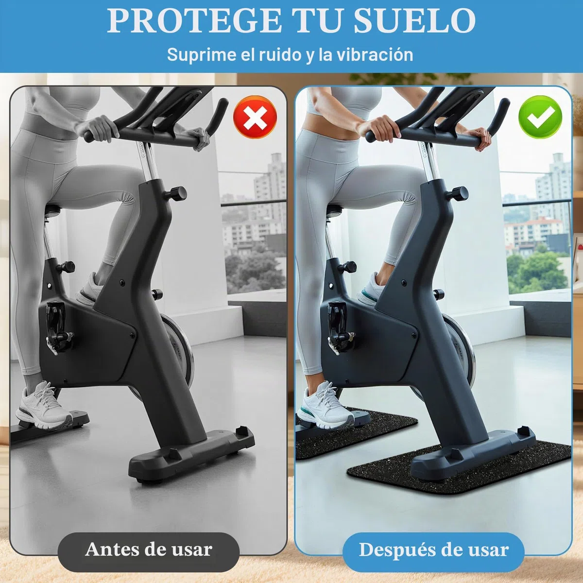Erzekrim Alfombrilla protectora para el suelo para equipos de deporte y fitness 28 x 70 cm 2 piezas Alfombrilla protectora para el suelo con amortiguación de impactos para fitness 6 mm de grosor