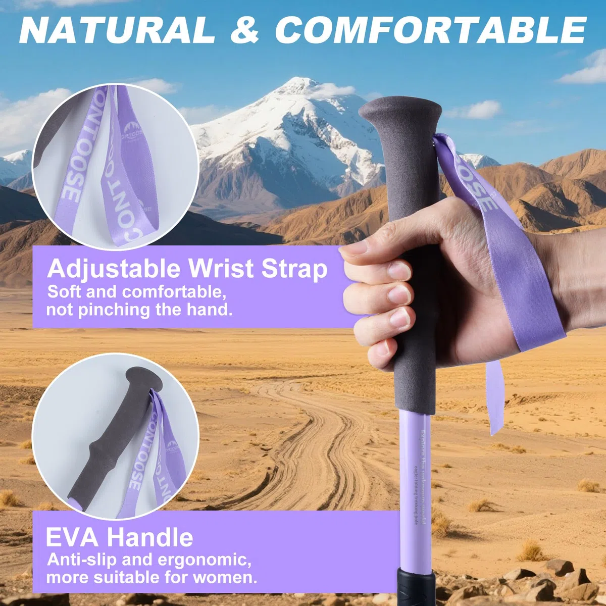 Qoosea Bastón de Senderismo para Mujer - Plegable y Ajustable 110-125 cm en Fibra de Carbono, Ligero Bastón para Trekking, Marcha Nórdica y Alpinismo, Trail, Viaje