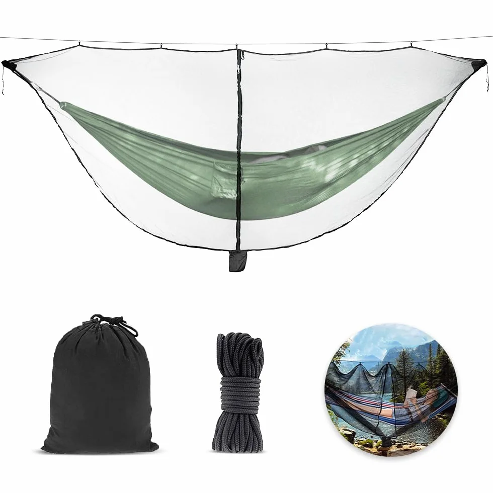 Hamaca Mosquitera, Mosquitera Camping con Cremallera de Dos Vías Mosquito Net con Cuerda y Bolsa de Almacenamiento para Mochileros, Senderismo, Viajes al Aire Libre (Sin Hamaca) (Negro)