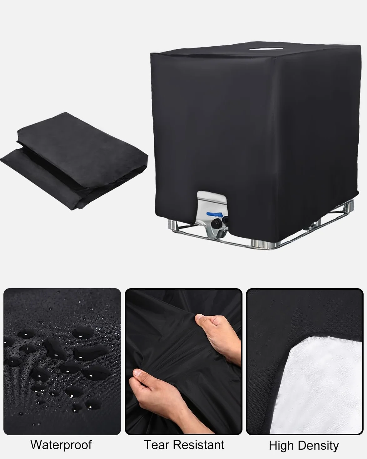 Cubierta para Depósito de Agua 1000 litros, Cubierta Contenedor IBC, Deposito Agua Lluvia, Lona Cubierta Protectora, Antipolvo Anti UV Funda Deposito (120 x 100 x 116 cm Negro)