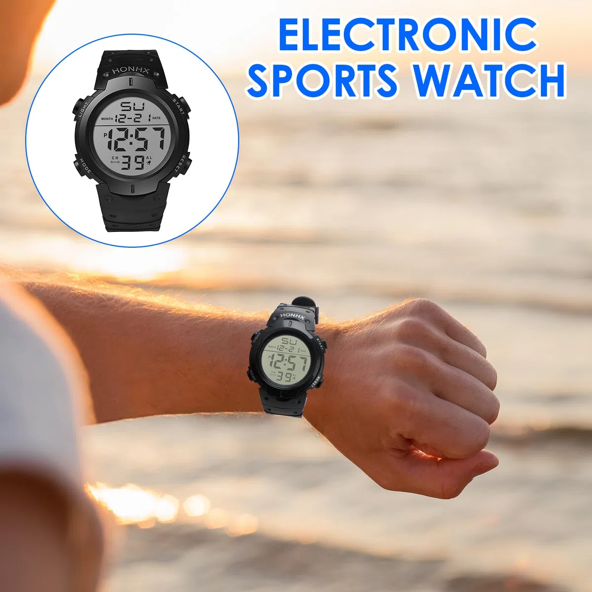 Reloj de árbitro digital negro con temporizador de juego de fútbol, temporizador oficial con cronómetro, alarma de cuenta regresiva