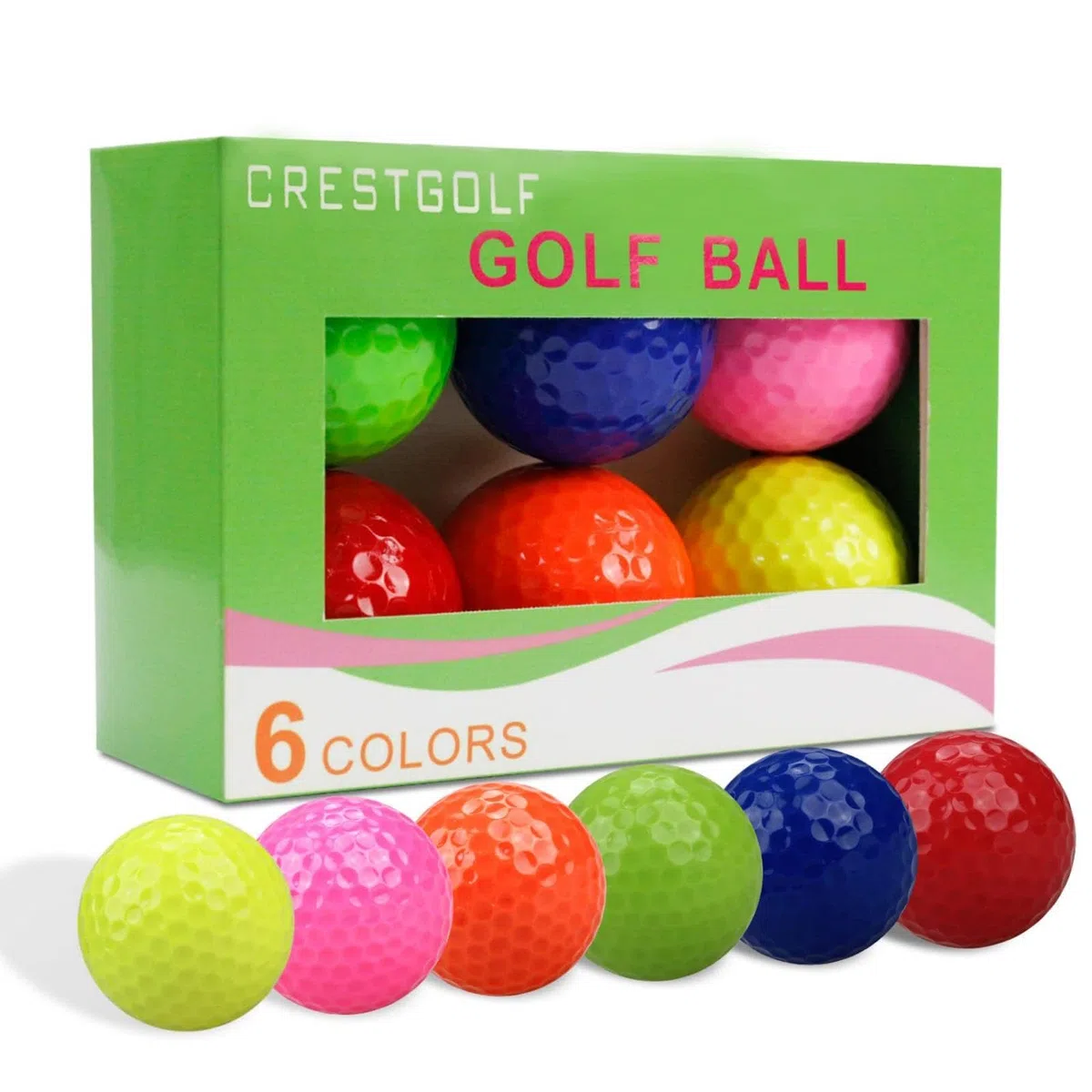 Crestgolf Pelota de Golf de Colores Mezclados para Campo de Prácticas - Six Color para Su Elección