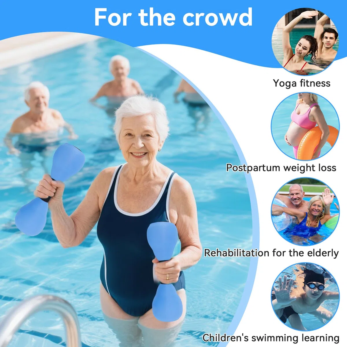Pesas de agua para aeróbic acuático, 2 uds. De espuma ajustable, pesas de agua, resistencia a la piscina, entrenamiento de natación, equipo de Fitness para adultos y niños