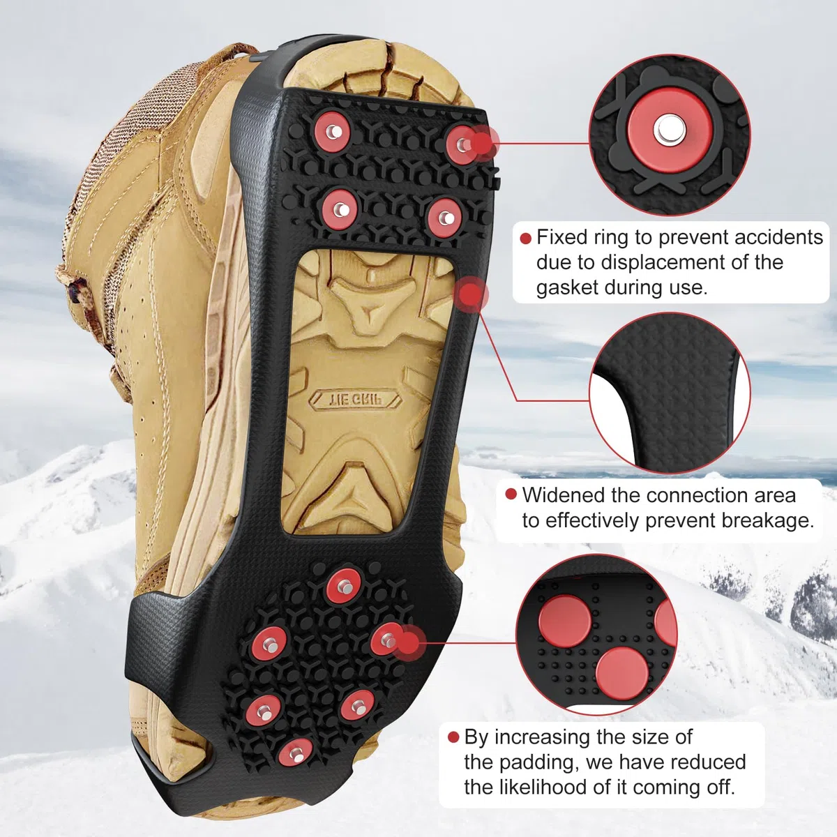 Agarres de Nieve, Tacos de Hielo para Zapatos y Botas, crampones de tracción Mejorada con Goma y Pinzas de Acero Inoxidable 304, Actividades al Aire Libre