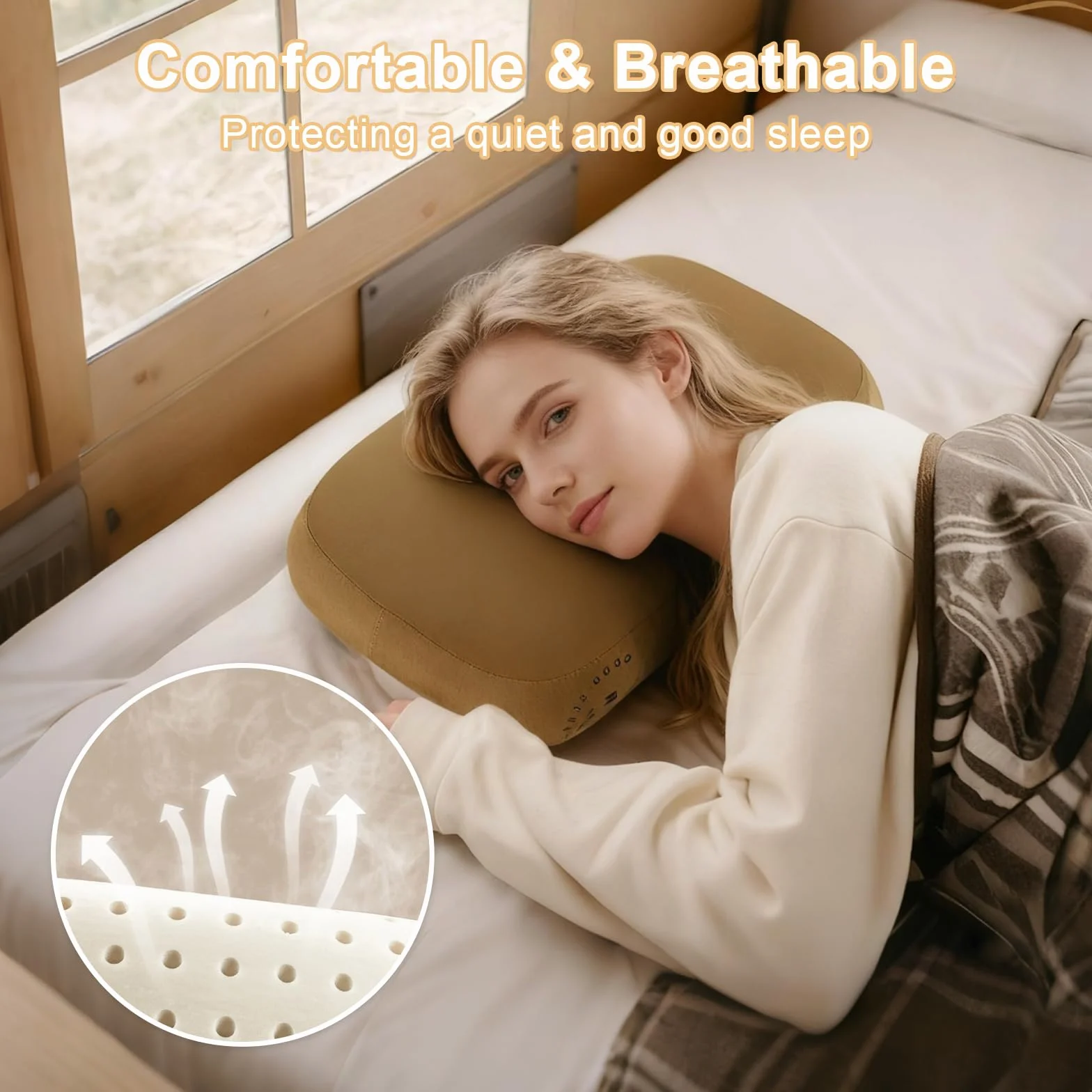 flintronic Almohada De Espuma Viscoelástica para Camping, Almohadas De Espuma Viscoelástica de Rebote Lento, Almohada de Viaje Portátiles, para Camping, Coche, Playa, Oficina (Marrón)