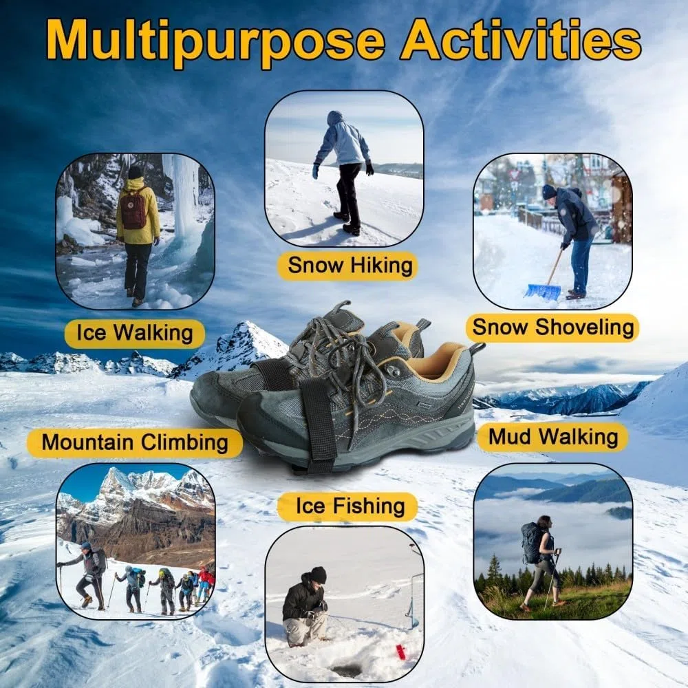 Crampones Nieve Hielo, Crampones Antideslizante con 5 Dientes de Acero Inoxidable, Crampones Hielo, Antideslizante Nieve Hielo Tracción, Crampones Tacos Picos, Steigeisen para Wanderschuhe