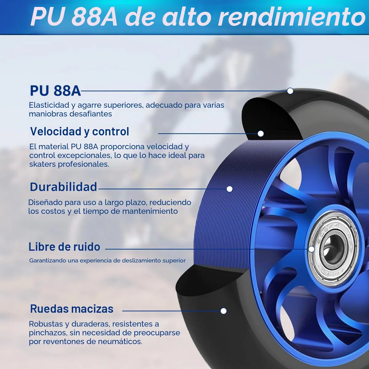 HA BIN Ruedas Scooter Freestyle 100mm – 2Pcs, Ruedas Stunt con Cuscinetes ABEC-9, Neumáticos de Repuesto para Patinete, Accesorios Patinete Stunt, Alta Durabilidad y Rendimiento