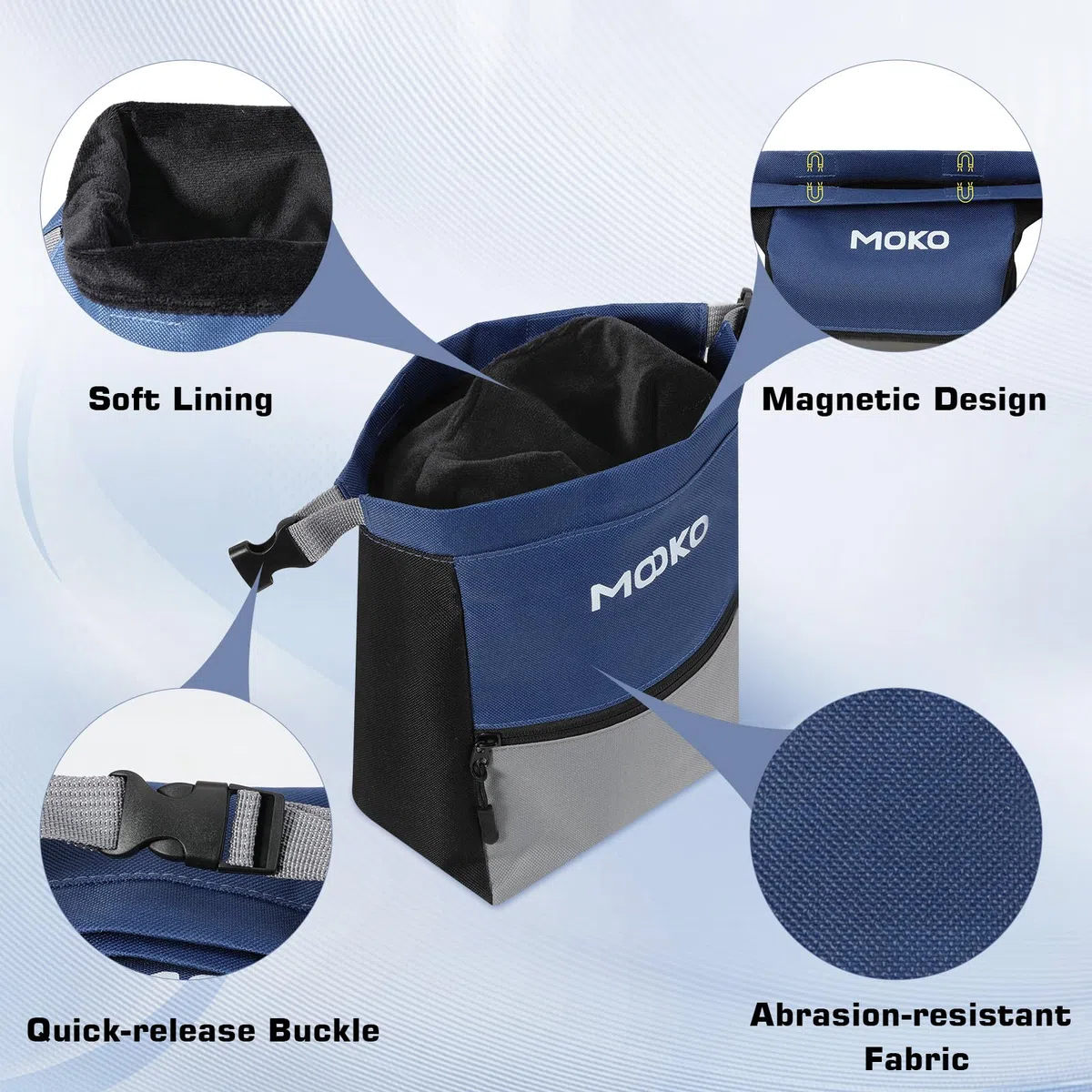 MoKo Bolsa de Magnesio para Escalada en Roca, Bolsa de Magnesio con Cierre Magnético y Bolsillo con Cremallera, Cubo de Magnesio para Levantamiento de Pesas, Búlder, Gimnasia, Fitness