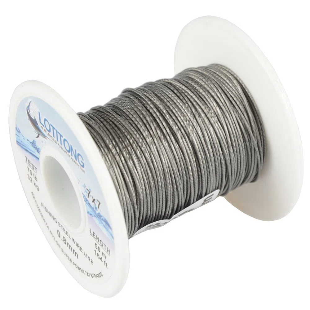 50 metros de alambre de acero de pesca, 32 kg, alambre de pesca recubierto de nailon 7 x 7, acero inoxidable de 49, línea de pesca de 0,8 mm
