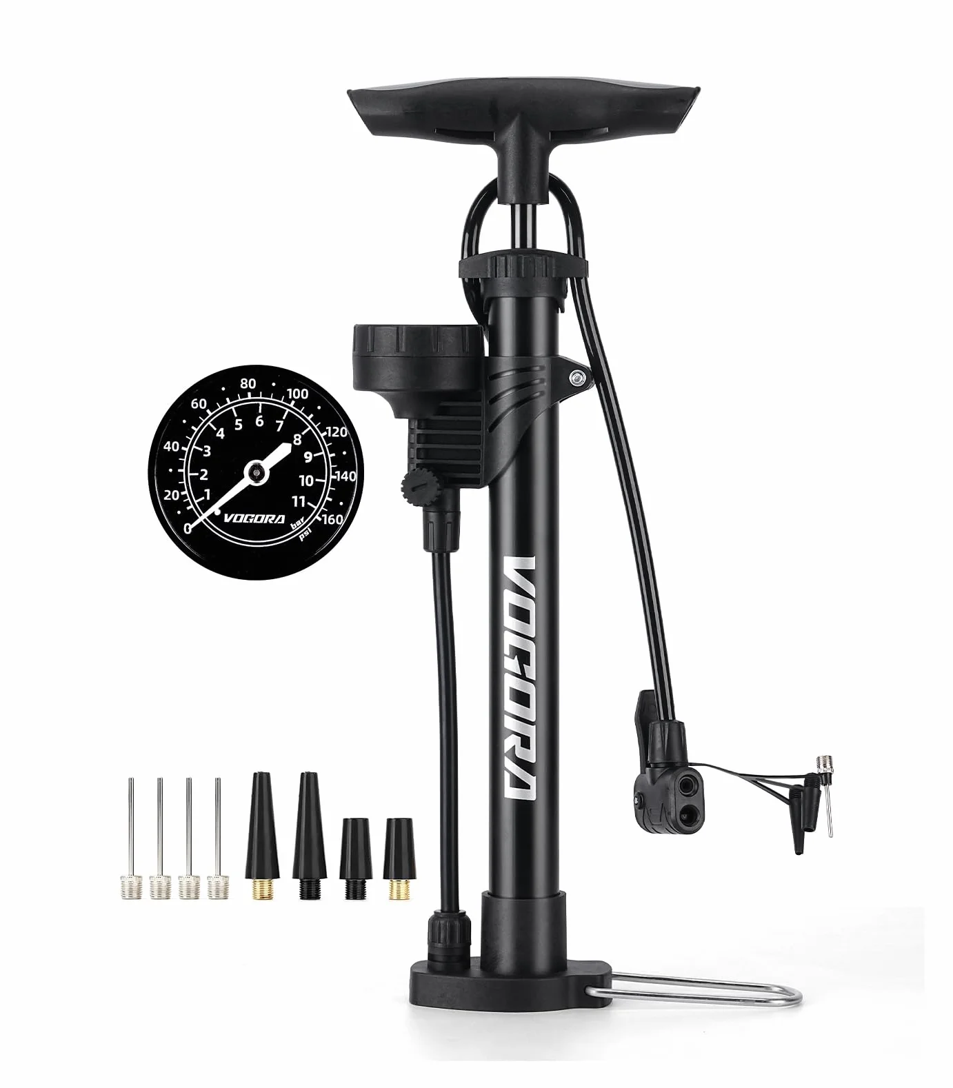 Bomba Bicicleta VOGORA con Manómetro Superior, inflador Bicicletas para Válvulas Presta y Schrader, hinchador Bicicleta Plegable Estable, Inflado Rápido para Bicis de Carretera y MTB, Garantía 2 Años