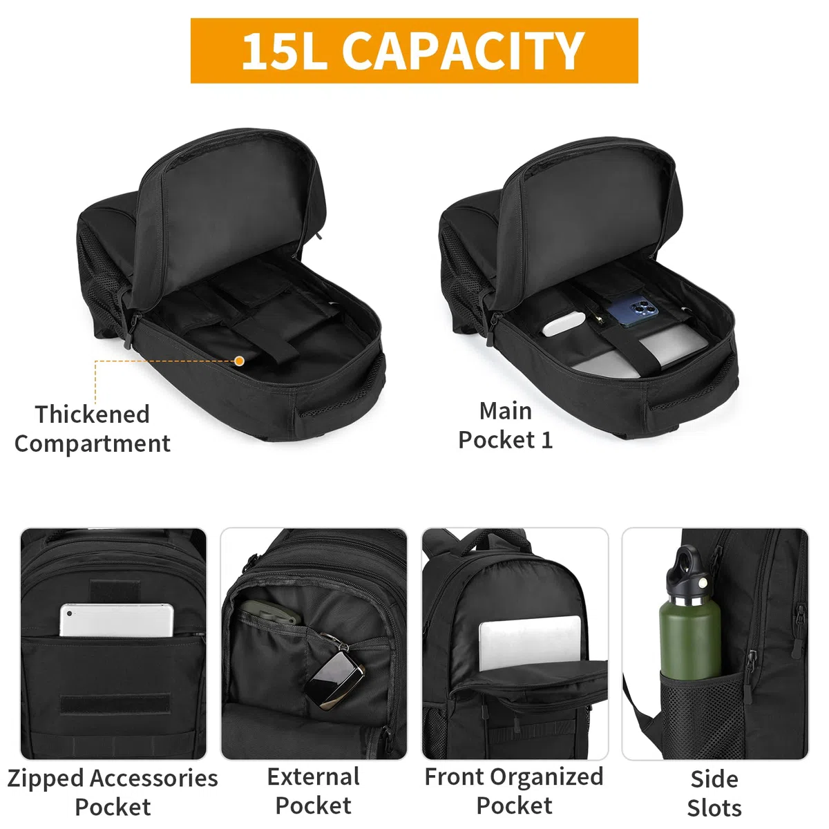 HUNTVP Mochila Militar Pequeña 15L Mochila Tactica Molle Impermeable Deportivas Mochila Hombre Nylon Bolsa Mochila Escolar para Viaje Acampar Senderismo
