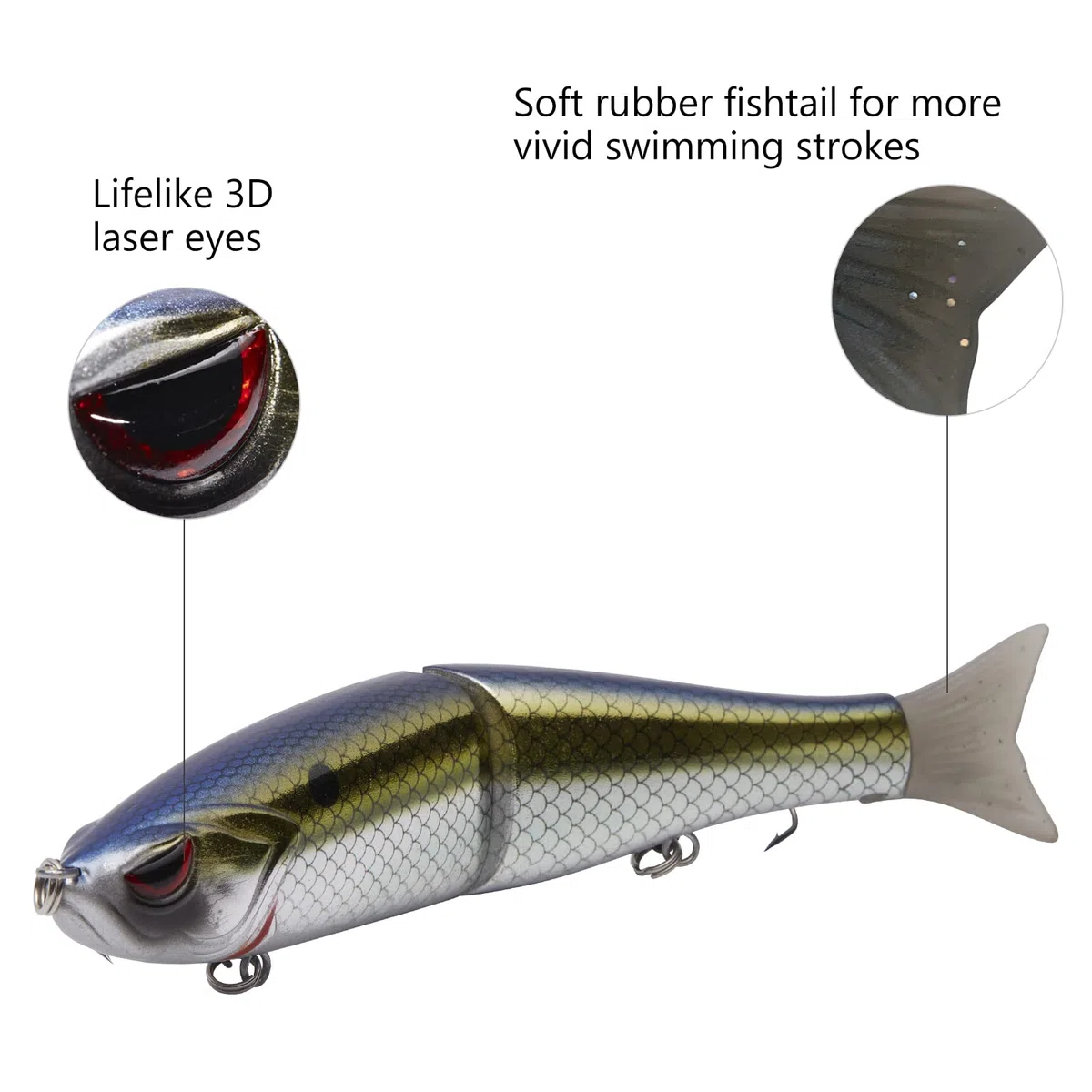 Bassdash SwimShad Glide Bait Jointed Swimbait - Juego de 3 cebos para Lucio, salmón, Trucha, Muskie