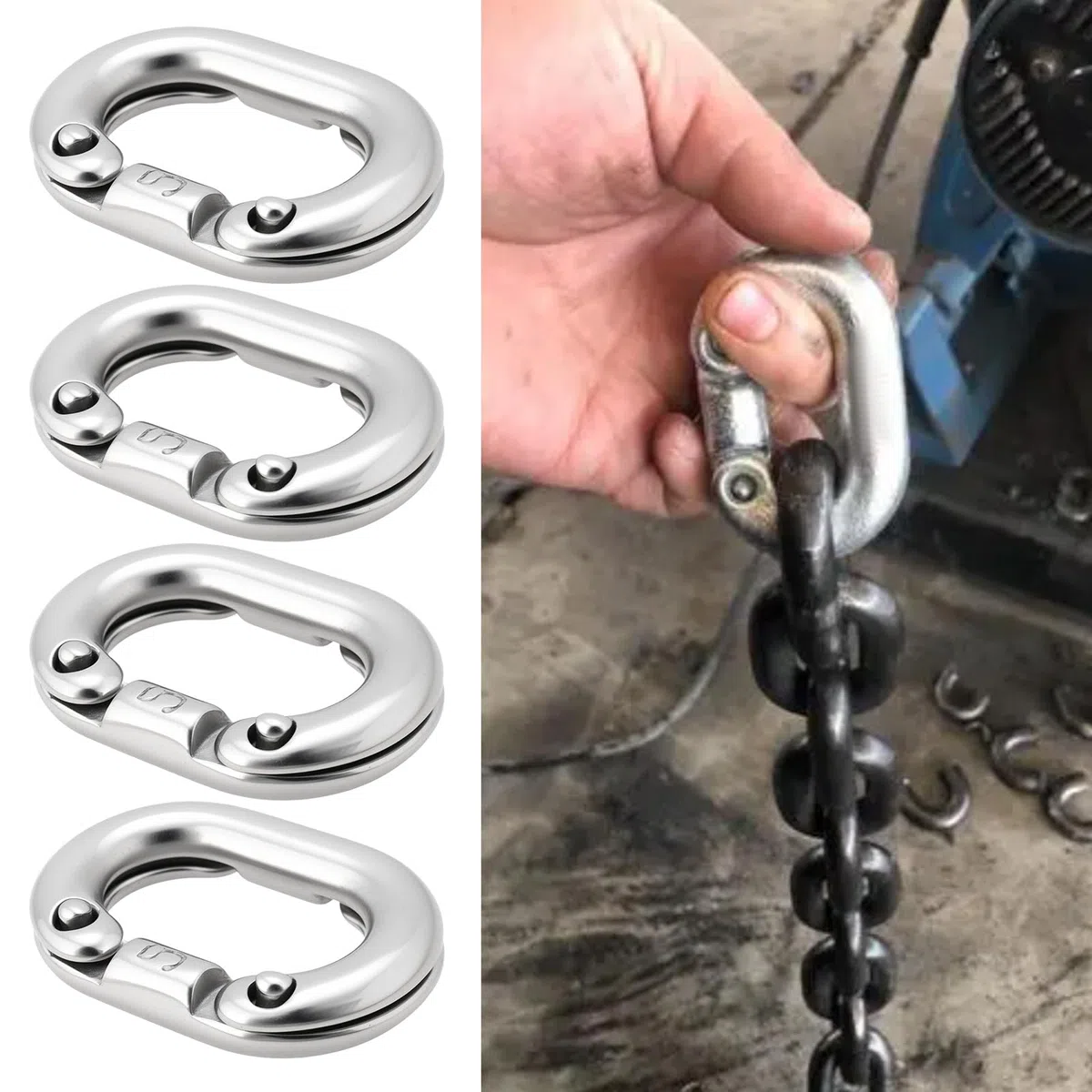 5 eslabones de cadena de conexión dividida de acero inoxidable 316 de 5 mm, conector de eslabones de cadena resistente, conexión dividida en C para conexión de cadena, grado marino