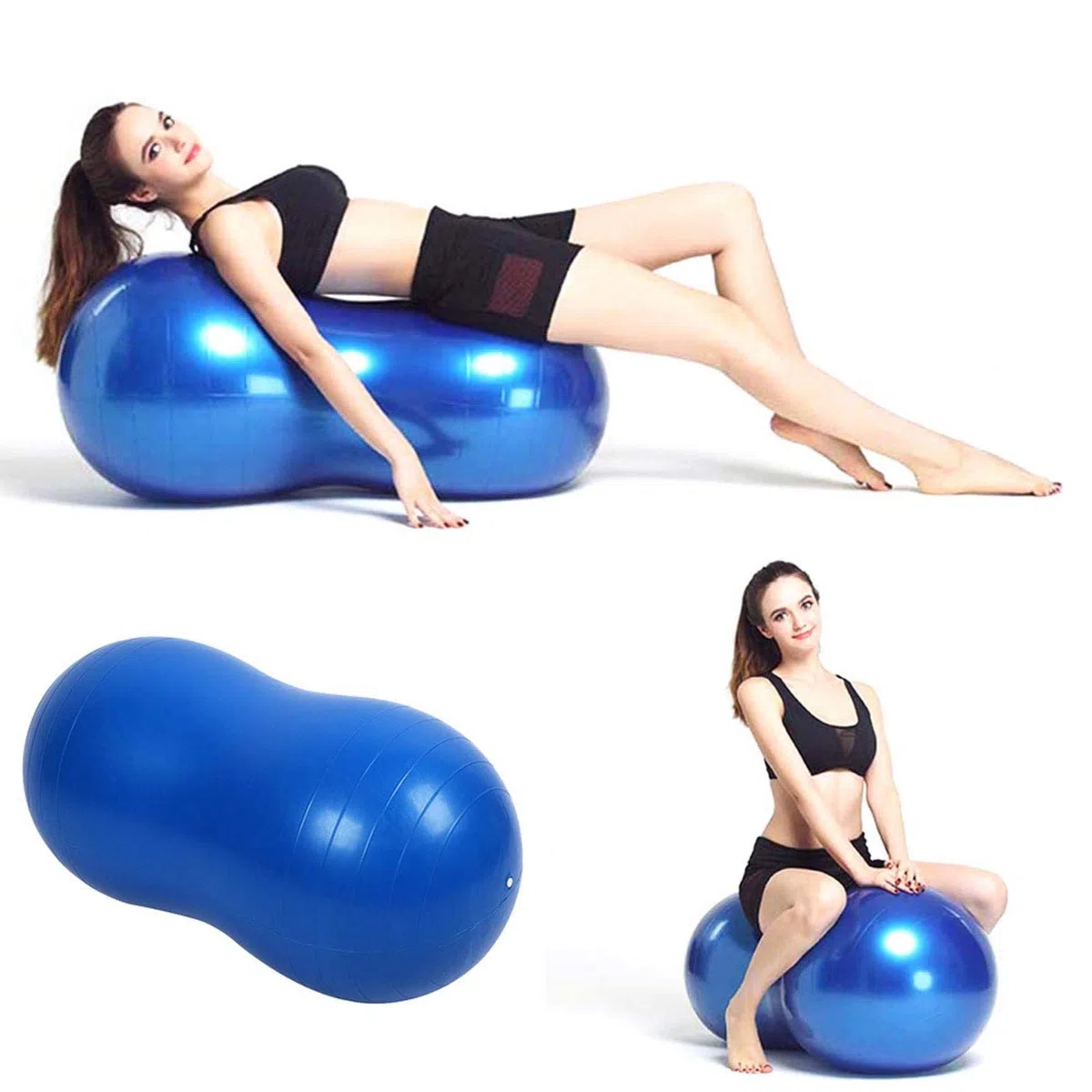 Pelota de gimnasia con forma de cacahuete, para yoga, pilates, pequeños ejercicios, antipinchazos, incluye bomba de pelota, 90 cm