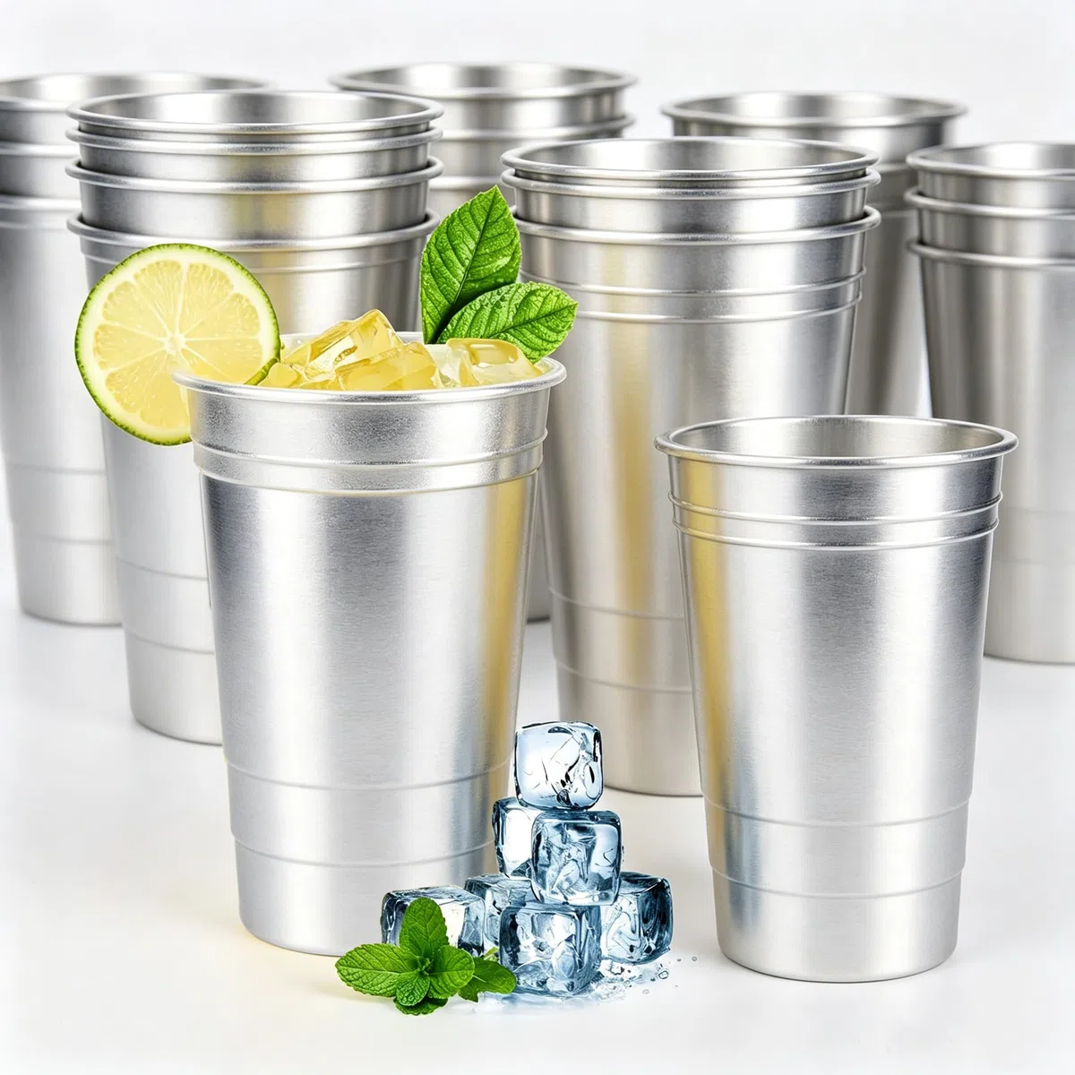 Juego de 8 vasos de metal de 600 ml, vasos de camping de metal para bebidas calientes y frías, vasos apilables para fiestas, picnics, viajes, lavavajillas