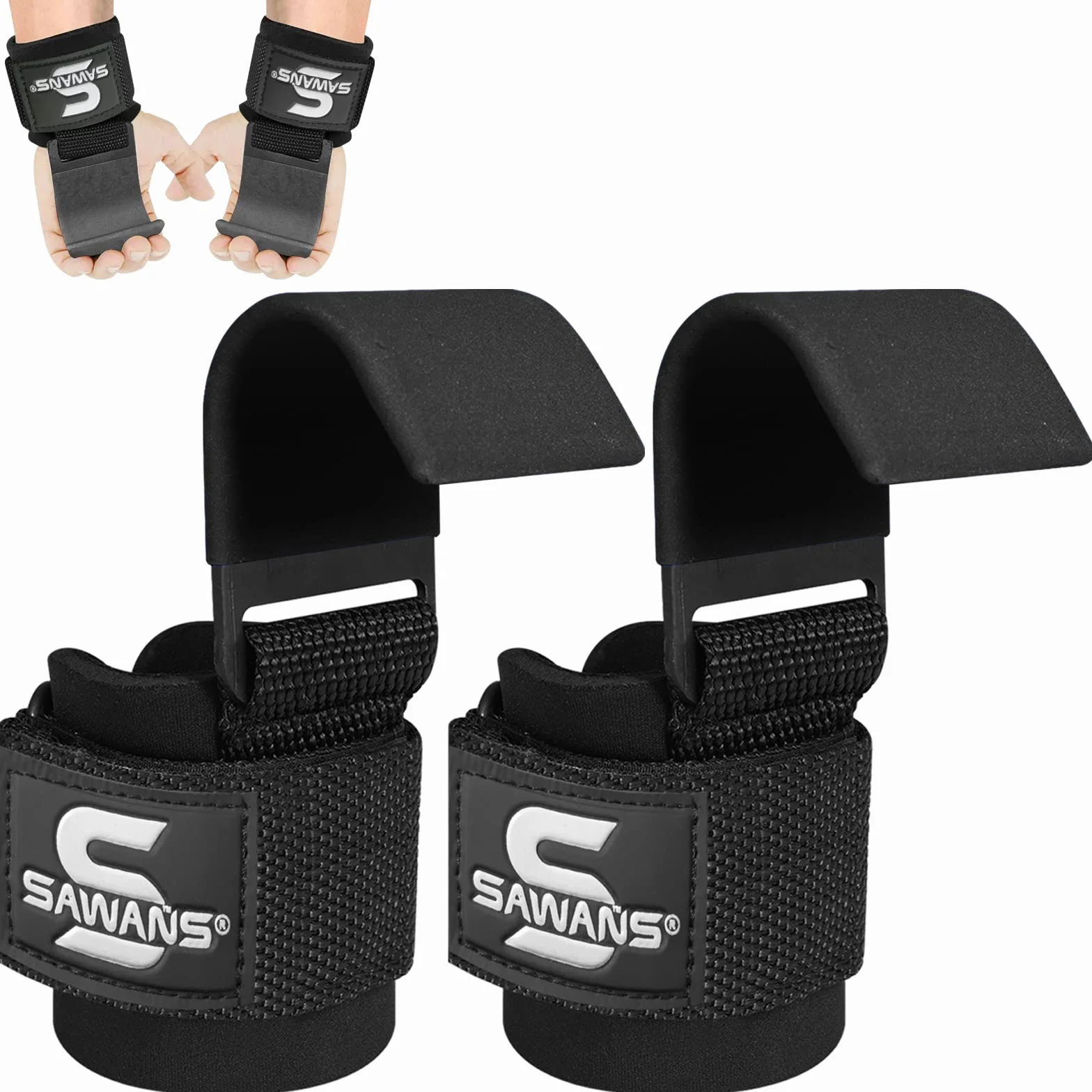 SAWANS Ganchos de elevación Antideslizantes Recubiertos de Acero sólido de Neopreno Grueso Acolchado para la muñeca, Barra de Fitness, Equipo de Entrenamiento de Fuerza