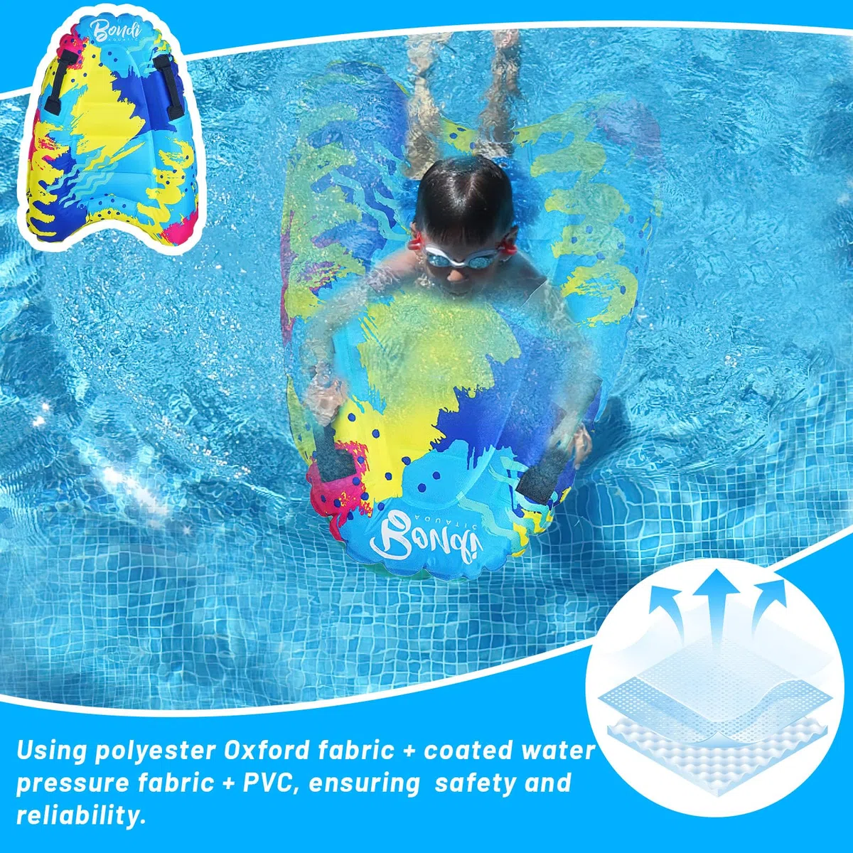 Tabla Surf Niño Hinchable, Hillylolly 75 * 54.5 CM Tabla de Bodyboard Niño, Piscina con Tobogán Hinchable Piscina, Colchoneta, Adecuado para Adultos y Niños de 6 Años