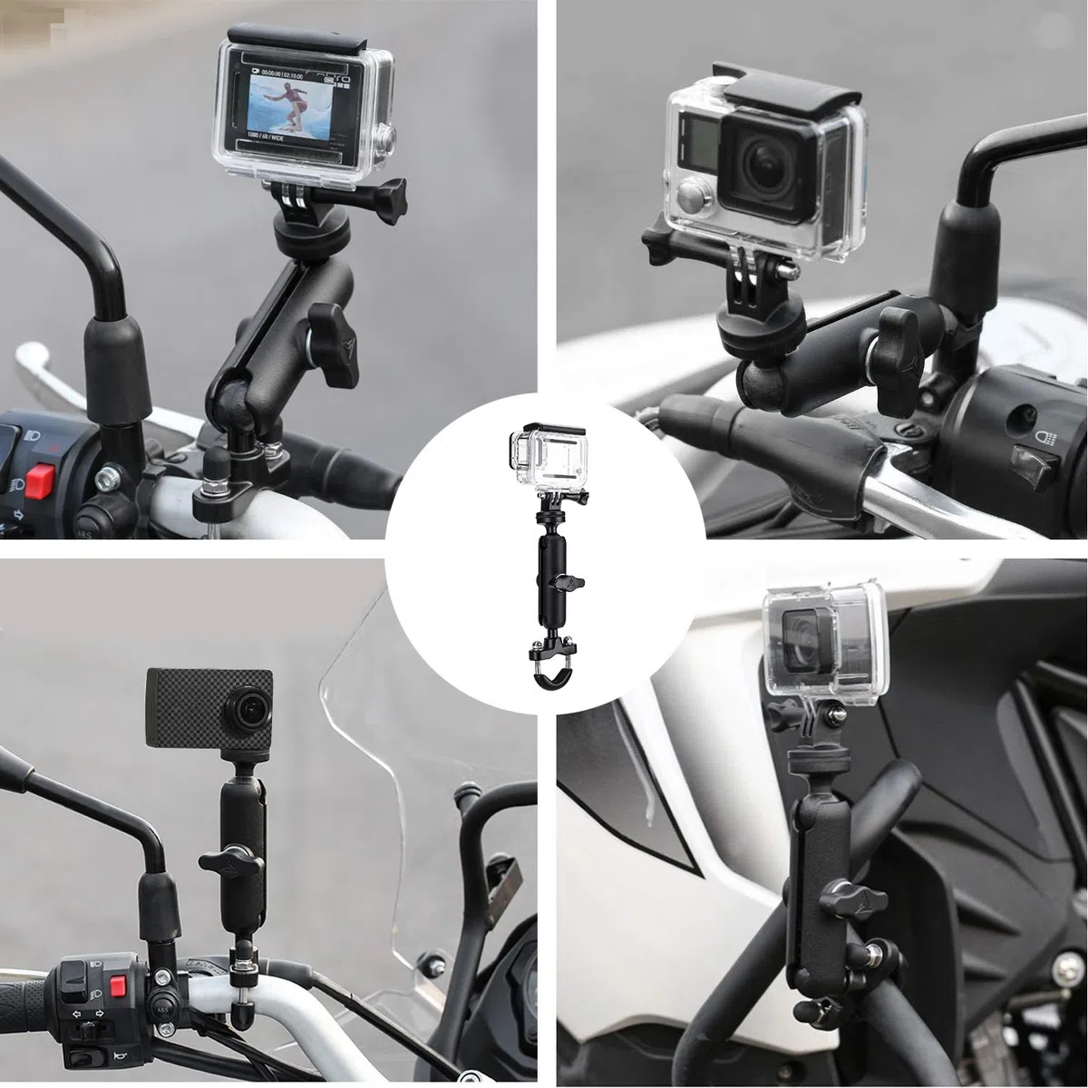 TKOOFN Soporte de Bicicleta/Motocicleta para GoPro Cámara, Montaje para Manillar de Metal Ajustable Giratorio de 360 Grados para GoPro Hero 12 11 10 9 8 7 6 5 4,DJ Canon Nikon Sony Cámara de Acción