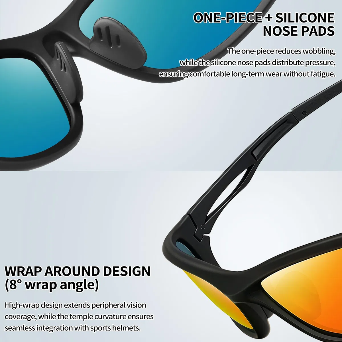 Joopin Gafas de Sol Polarizadas Deportivas Gafas Ciclismo Hombre y Mujer Montura TR90 Ligera Envolvente Protección UV400 para Running Conducir Pesca Golf