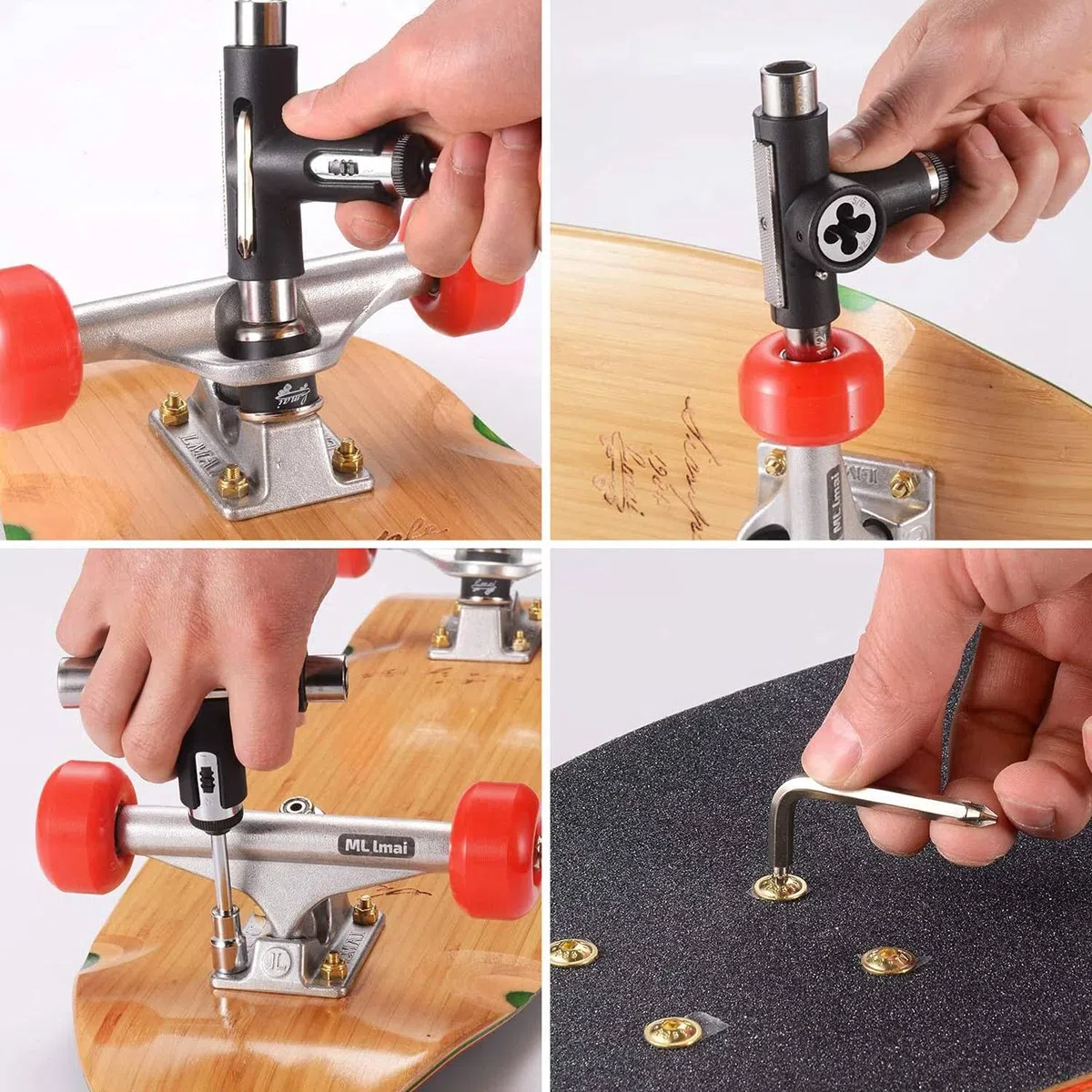 Tlilyy Skate Tool - Herramienta multifunción para monopatín con trinquete y kit de