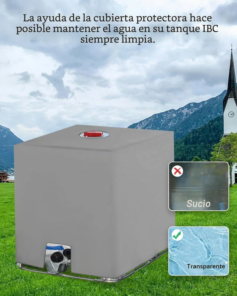 Cubierta para Depósito de Agua 1000 litros, IBC Funda Deposito Protección, Antipolvo Anti UV Grifo Deposito de Agua, Tapa Deposito Agua Lluvia, Cubierta Contenedor IBC (120 x 100 x 116 cm, Gris)