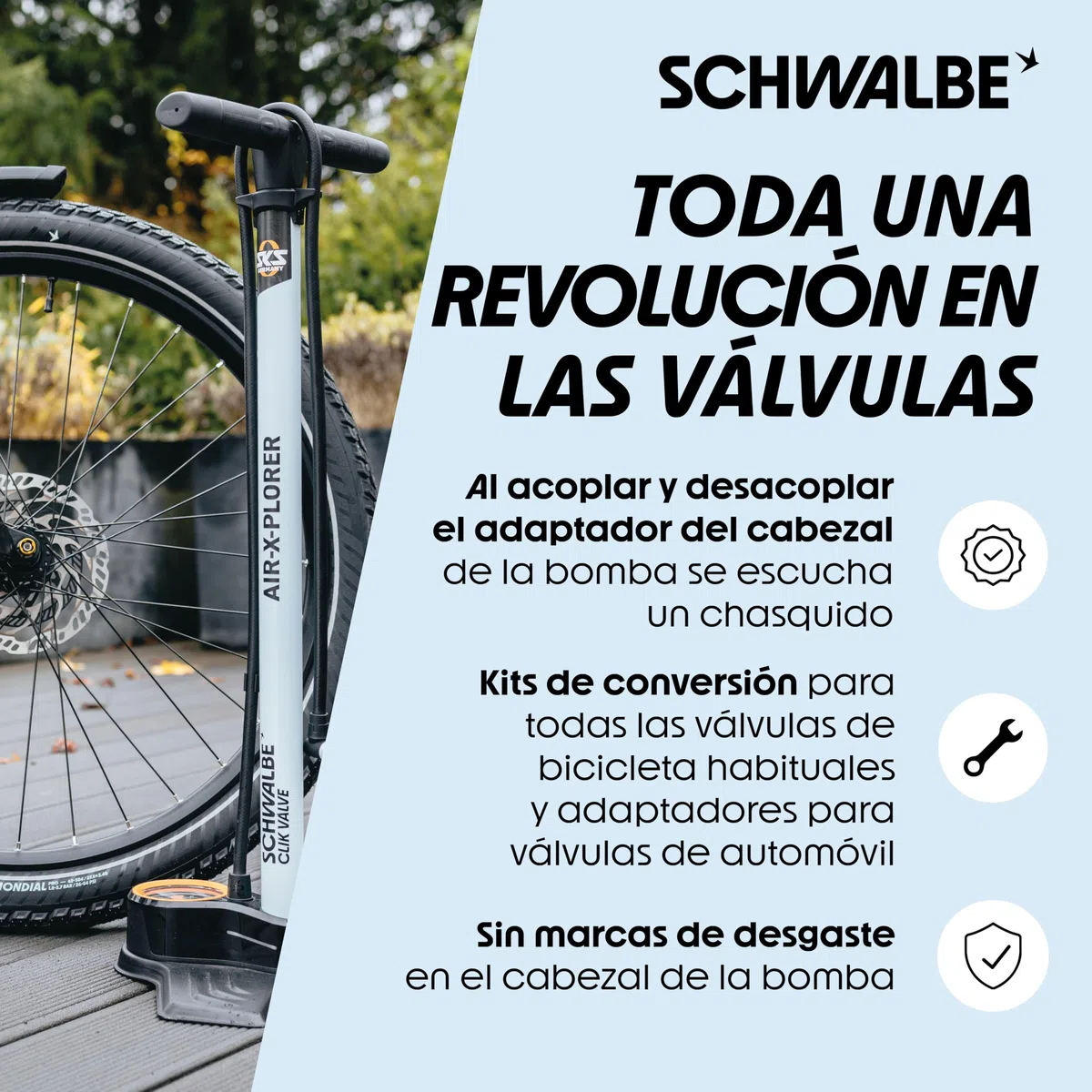 Juego de conversión Schwalbe Clik Valve – Innovación en válvulas de Bicicleta para el inflado de neumáticos – Kit de readaptación para válvulas
