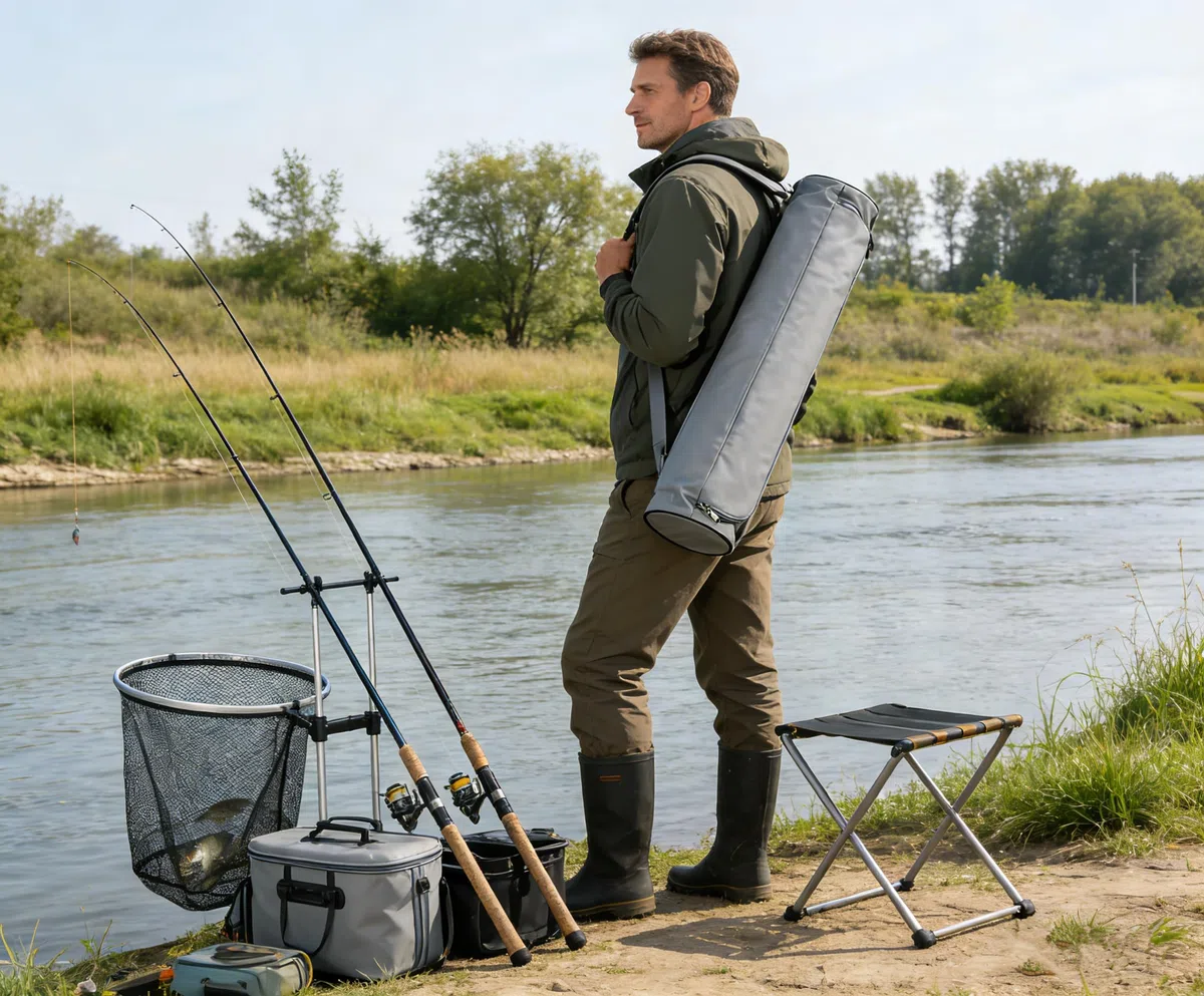 Bolsas para Aparejos de Pesca 83cm con cinturón de Hombro Bolsas de Pesca con Cremallera Lateral Impermeable Espesado,Caña de Pescar y Equipo de Pesca de Bolsa de Almacenamiento,Cilindro