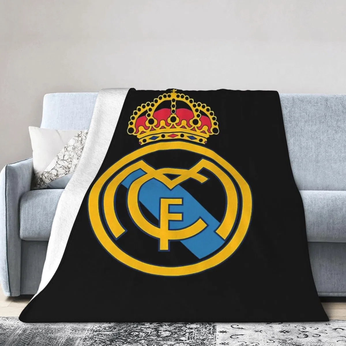 Manta de Real Madrid, suave y acogedora de forro polar, de felpa, ligera, cálida, esponjosa, manta de franela y cubrecamas para sofá, sillón, cama, 127 x 101 cm