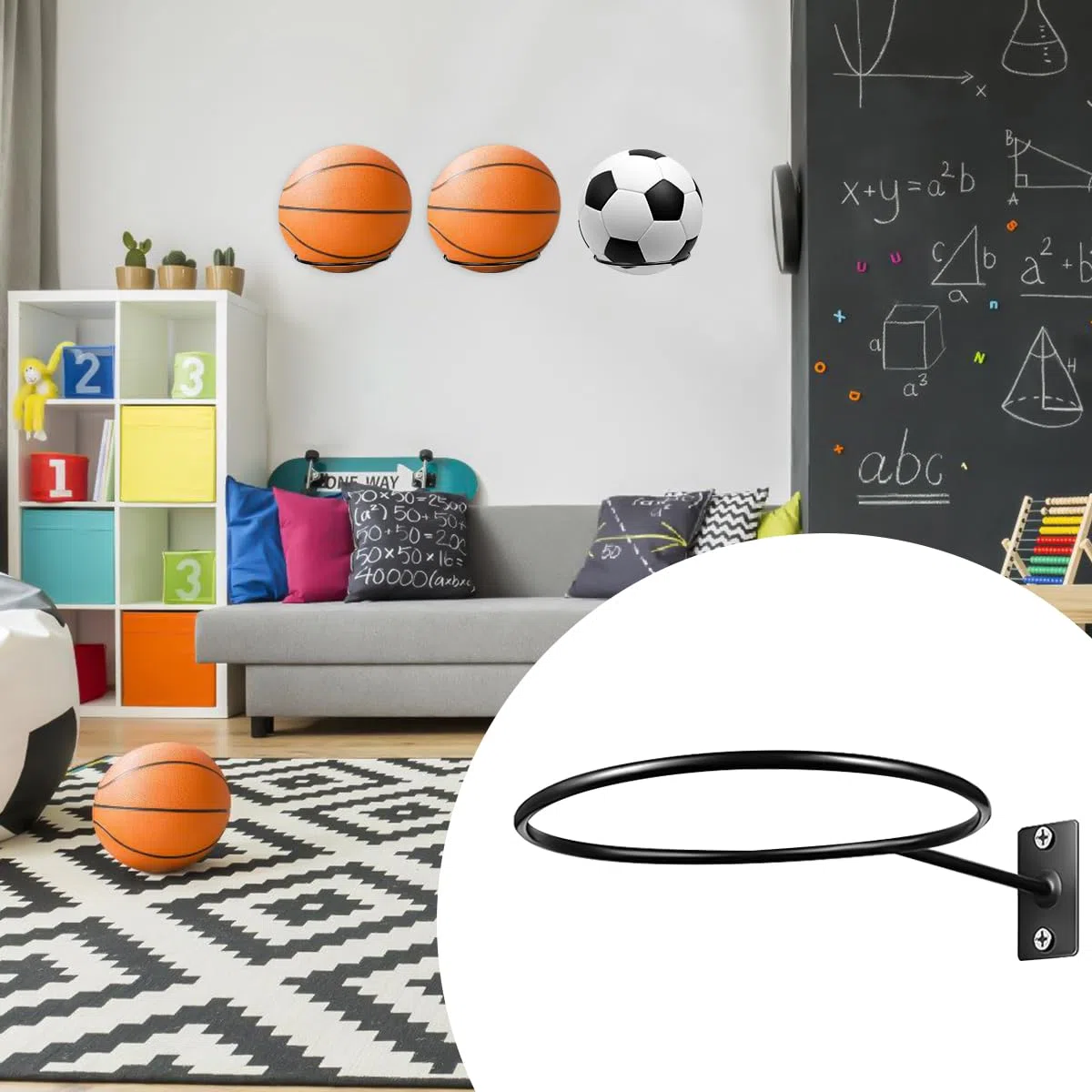 VicBou 6 Piezas Soporte de Pared para Balones, Soporte de Exhibición de Pelota, Almacenamiento de Pelotas de Pared con Tornillos, Estante para Pelotas de Baloncesto Rugby Voleibol Fútbol