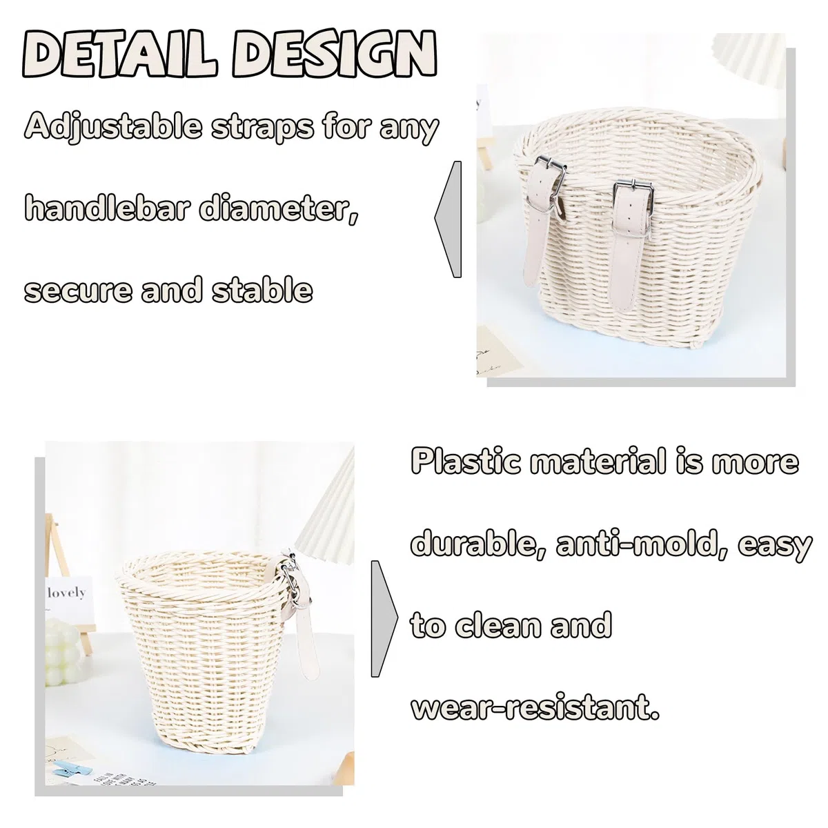 Cesta Bicicleta Niña, Cesta Bicicleta Delantera, Cesta Bicicleta Infantil, Accesorios Bicicleta Niña, Canasta de Manillar de Bicicleta, con Campanas, Serpentinas, Pegatinas