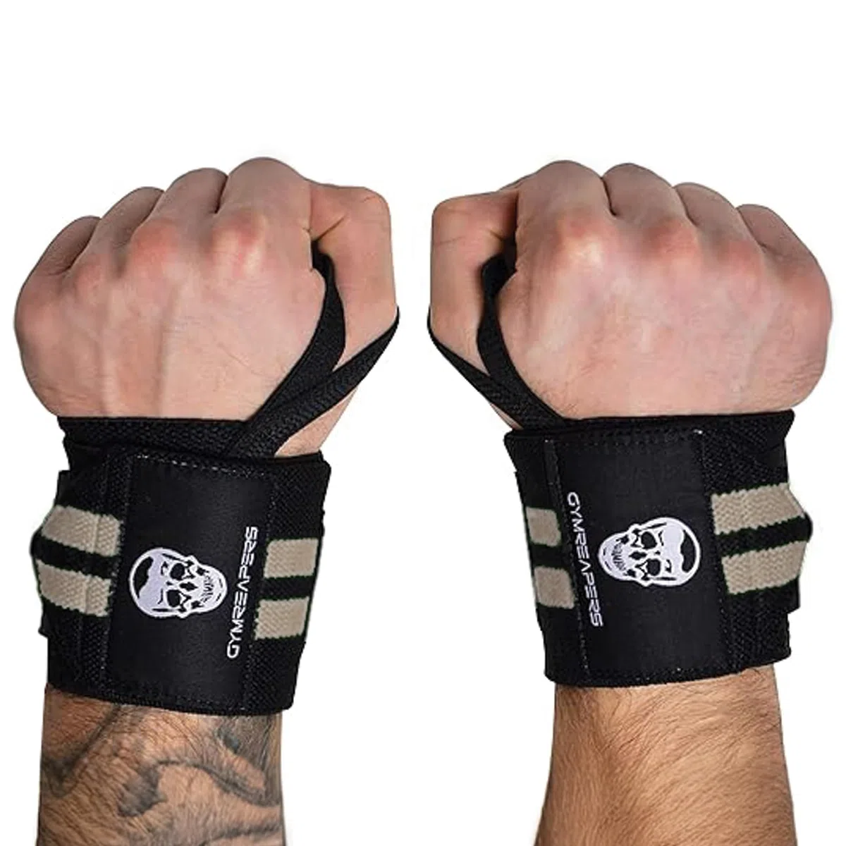 Gymreapers Muñequeras para levantamiento de pesas (grado de competencia) Soporte de muñeca de calidad profesional de 18"con bucle para pulgar resistente- La mejor envoltura para levantamiento de pesas