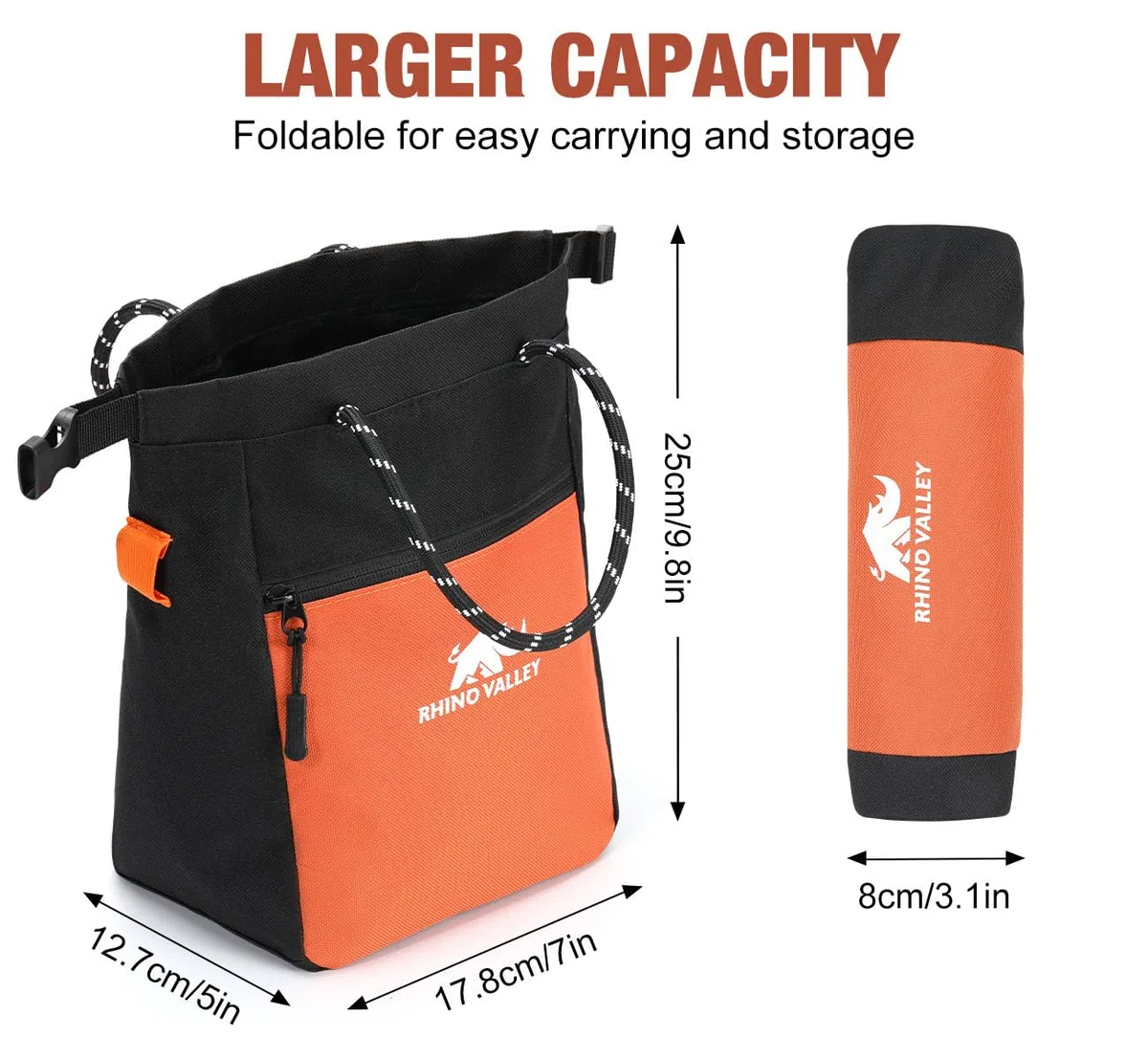 Rhino Valley Bolsa de Tiza para Escalada, Bolsa Magnética de Tiza para Escalada sin Fugas con Asa, con Cinturón Ajustable y Bolsillos con Cremallera para Levantamiento de Pesas