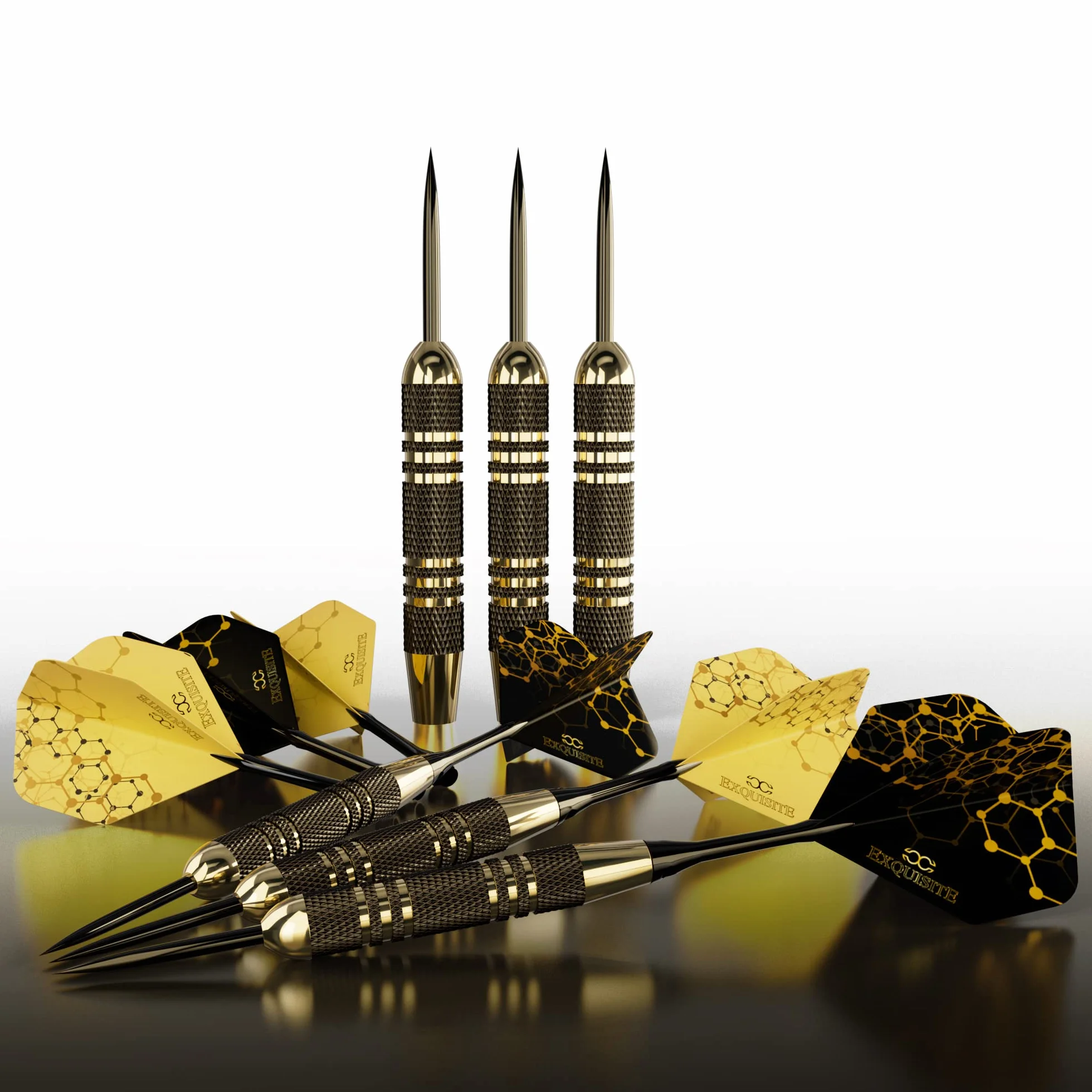 CC-Exquisite Profesional Punta de Acero Dardos Set - 6 x 22g barriles de Metal con 12 vuelos estándar/Delgadas, de Aluminio Ejes 12 35/48 mm, 12 Juntas tóricas, Herramienta de Dardos