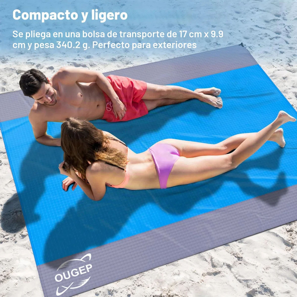 Tapete de Praia, 200 x 230 cm, Alfombra Playa, Manta Grande Anti-areia Manta de Piquenique Impermeável, para Parque, Caminhadas, Viagens ao ar Livre (Azul/Gris)