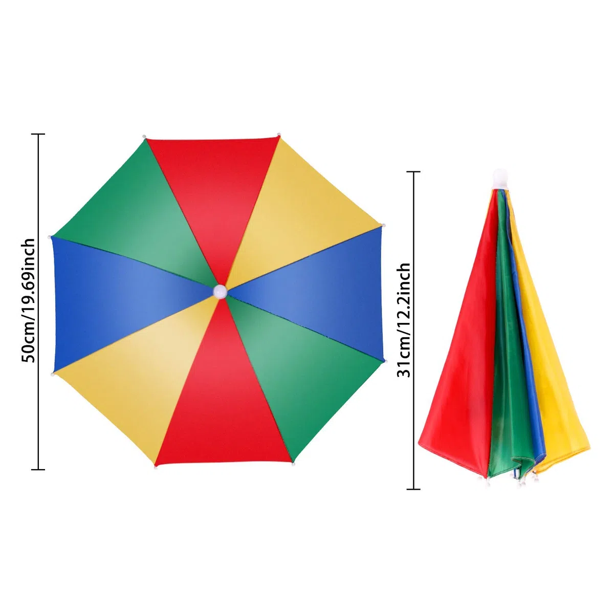 Amaoma Paraguas Cabeza Color Arcoiris para el Sol y la Lluvia Sombrero Paraguas Gorra Visera para Pesca con Diadema Ajustable Gorro de Paraguas para Golf Pesca Acampada Playa