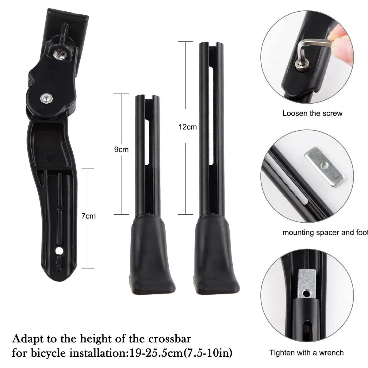 DEWEL Patas de Cabra para Bicicleta, Caballete Bicicletas de Ajustable de 16-20 Pulgadas, Aleación de Aluminio, con Pies Intercambiables para Carretera, Montaña y BMX