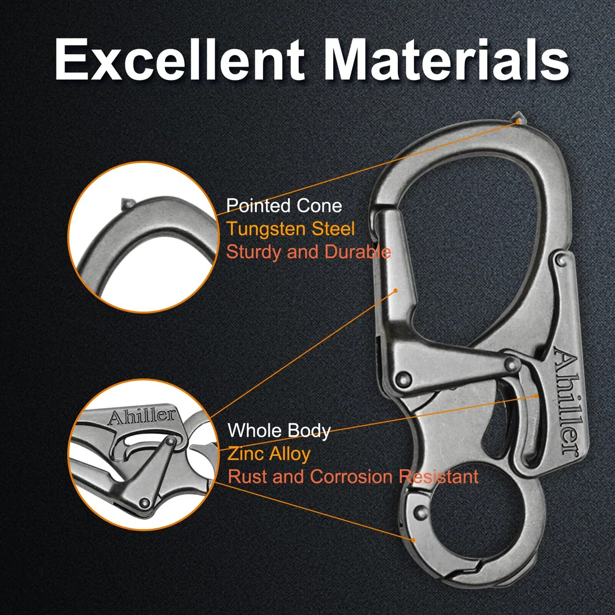 Ahiller 3" Mosquetón Llavero Compacto, Aleación Robusta con Doble Seguro - Púa de Acero de Tungsteno - Accesorio Multiusos para Senderismo, Camping, Pesca y Supervivencia