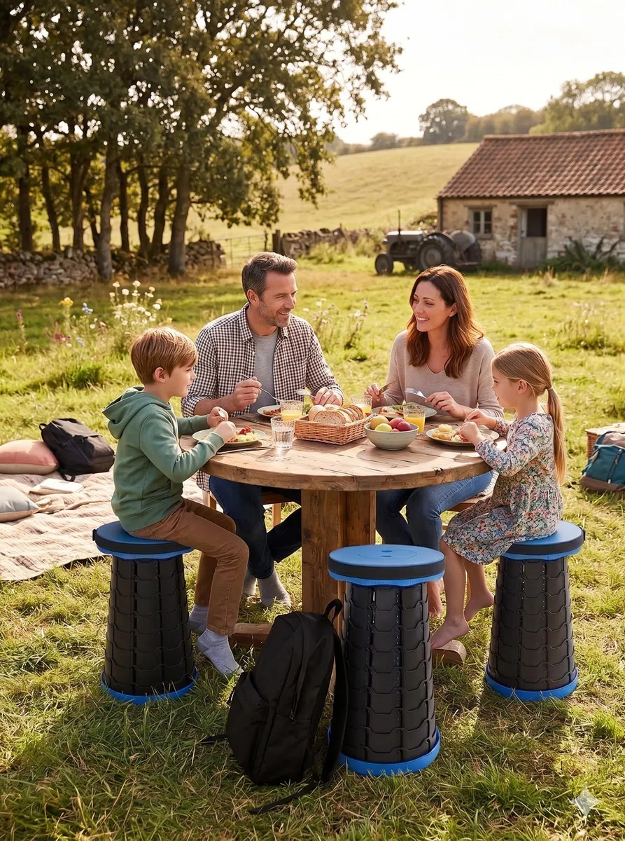 Taburete Plegable – Taburete Plegable Portatil, Resistente y Fácil de Transportar, Camping, Hogar o Exterior, (Azul)