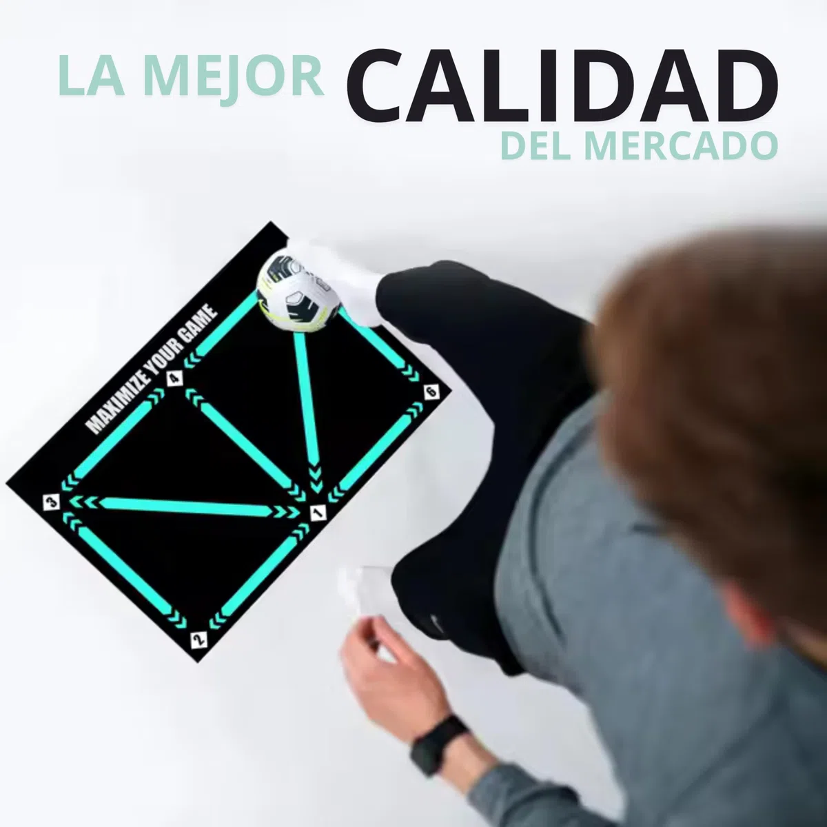 GRANTY Alfombra Entrenamiento Futbol CON APP - Incluye Calctines + Bolsa + App de Entrenamiento con Videos Interactivos - Alfombra Futbol Entrenamiento