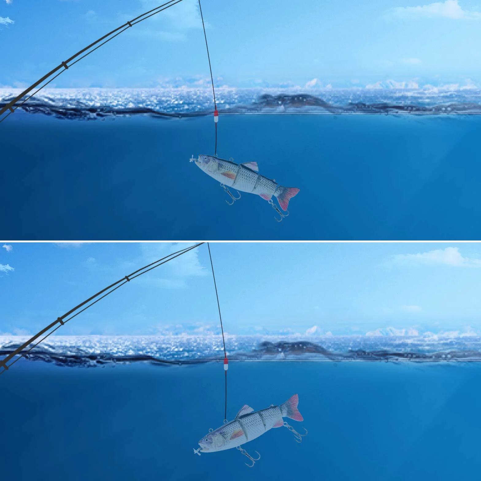 ODS Señuelo Robótico para la Pesca, Señuelo de Pesca Eléctrico Auto-Nadador de 5,12" Señuelo segmentado con Anzuelos Agua Dulce Agua Salada