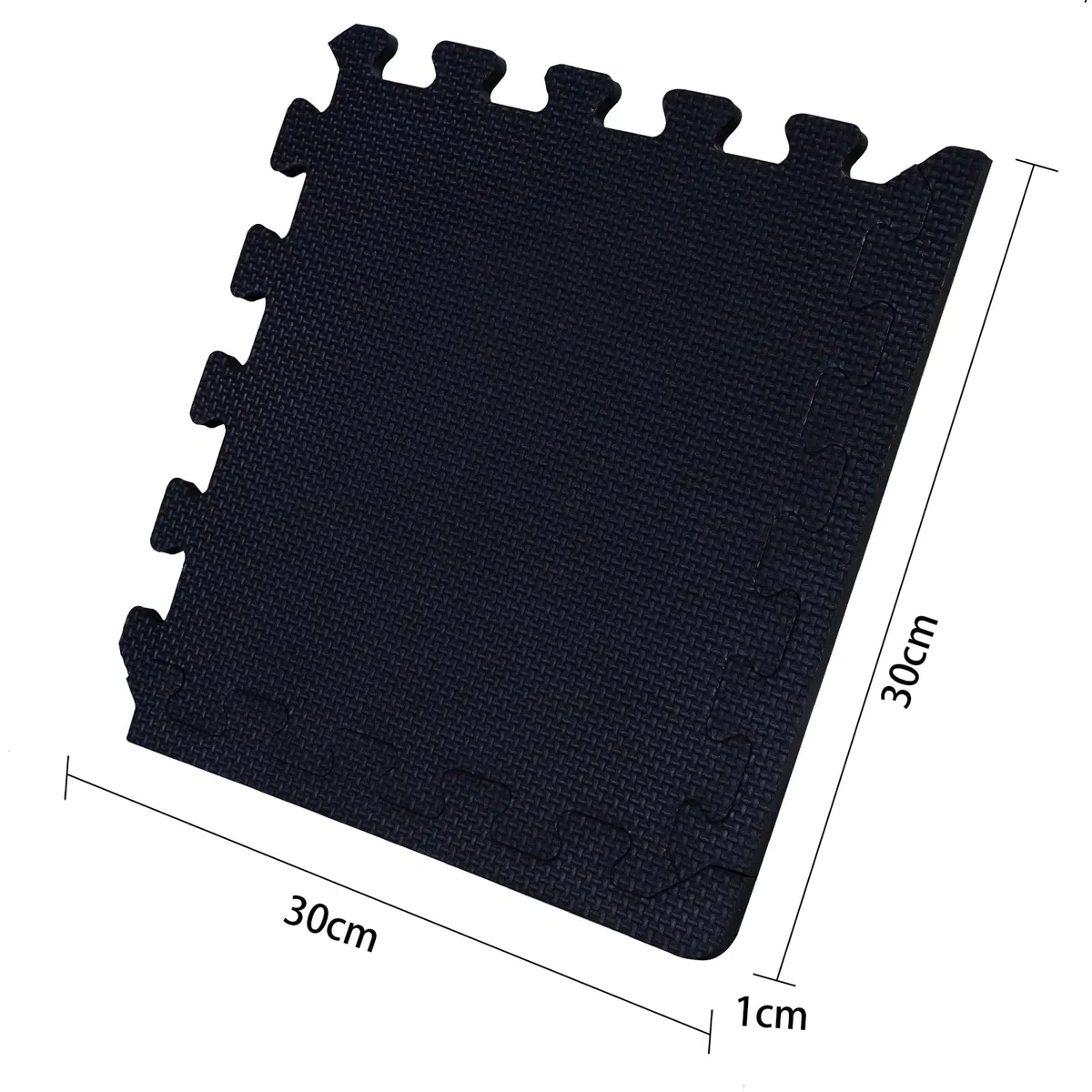 CCLIFE EVA Rubber Floor 30x30 cm Puzzle Mat Floor Protector Gym Machines Rubber Foam Gym Floor, 18 Pieces Black - Plain Fabric.