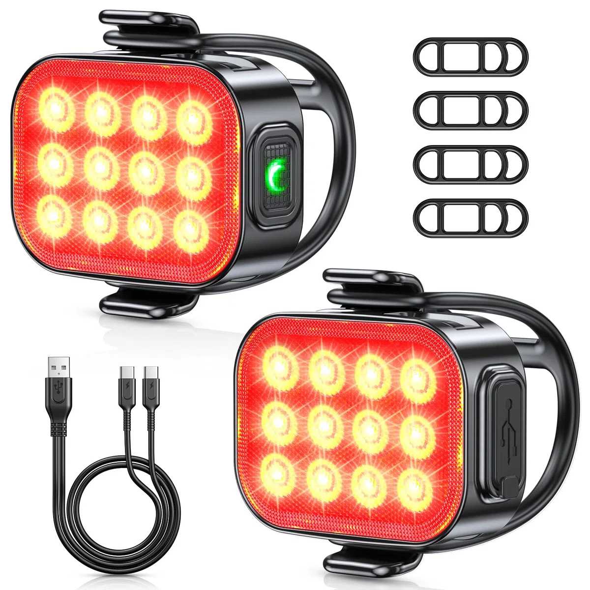 ISEYOU Luz Trasera Bicicleta[2 Pack], Luz Trasera Bici Potente LED con 6 Modos, IP65 Impermeable, Recargable USB-C, Fácil de Instalar, Lámpara Led de Advertencia Seguridad para Casco, Patinete, Bike