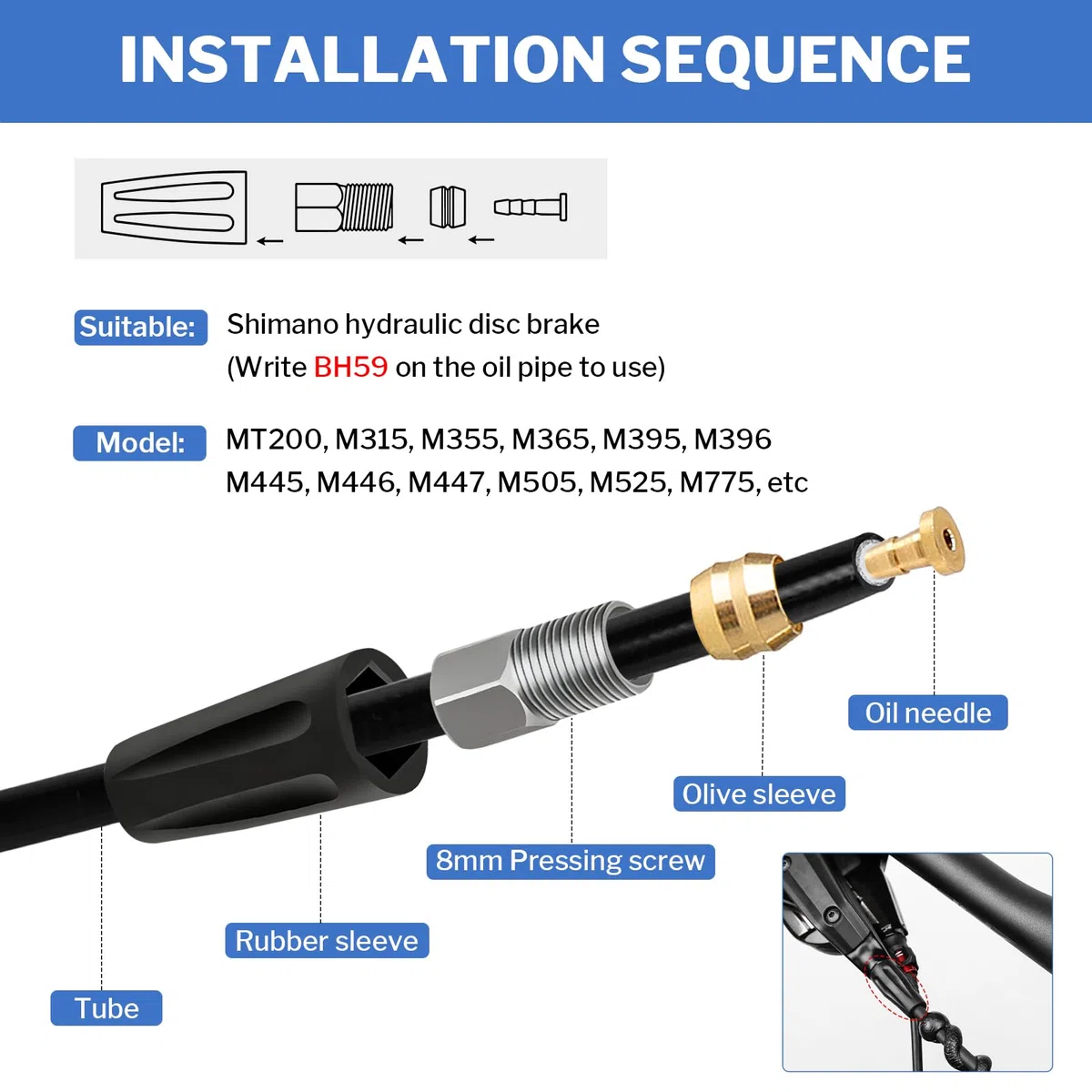Tubo de freno hidráulico para bicicleta 4 m Frenos de disco, Manguera de freno hidráulica con 10 insertos de conexión de oliva, Accesorios para SRAM/Shimano BH59 MTB Bike Ciclismo (10000 PSI)