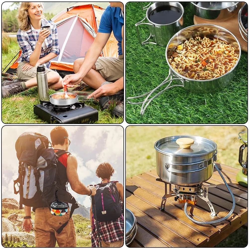 Kit de Utensilios Cocina Camping, Kit Acero Inoxidable Camping Portátil Cacerola Camping, para Camping, Senderismo, Cocina o Picnic