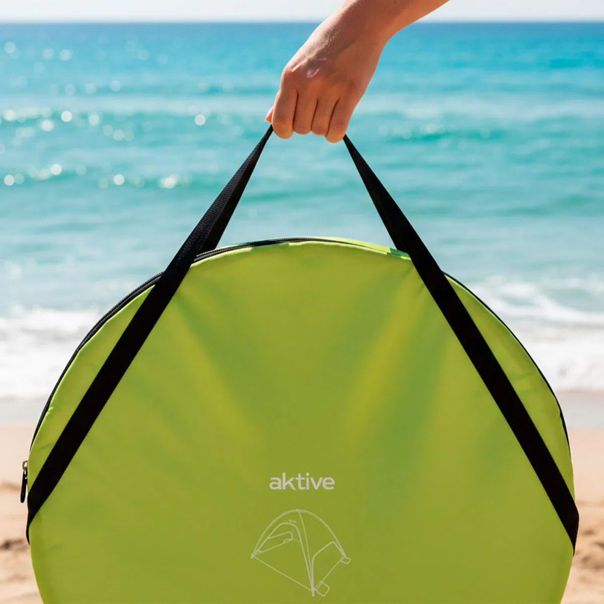 AKTIVE Tienda Playa Pop up, Azul y Verde, 175x150x105 cm, Revestimiento Plateado, UV50, Incluye 4 piquetas, Poliéster, Paravientos Plegable, Bolsa Transporte, Refugio Pesca (62532)