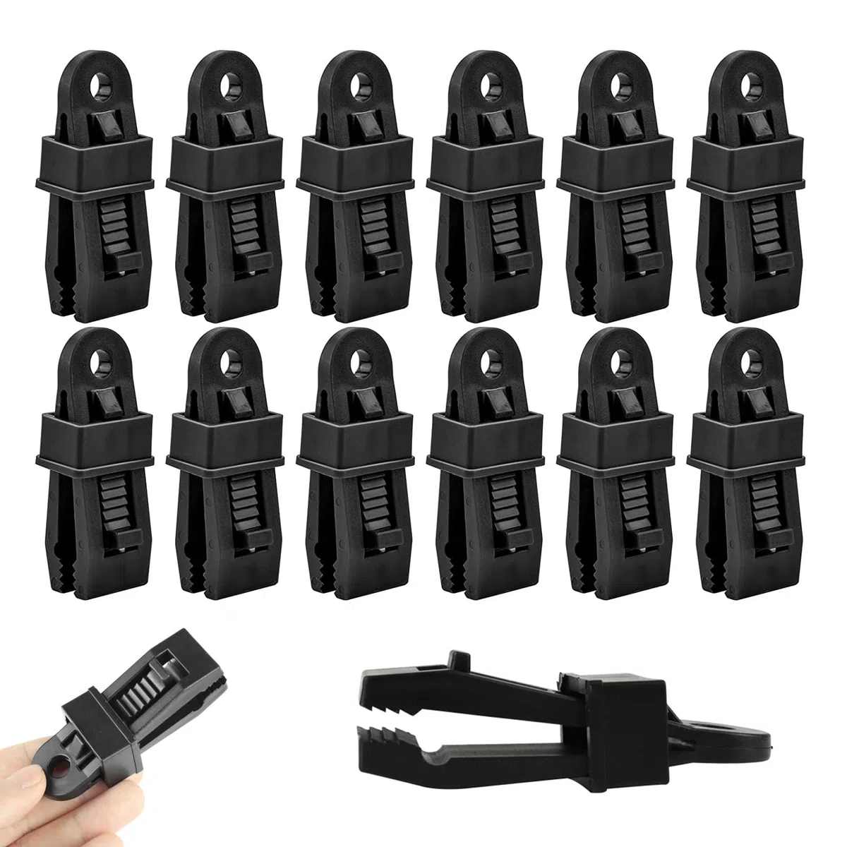 12 Piezas Clips Abrazaderas de Toldo, Tiendas de Campaña Abrazaderas, Clip de la Tienda, Campaña Abrazaderas Plástico, Multifuncional Clips de Toldo, para Toldos al Aire Libre, Camping (Negro)